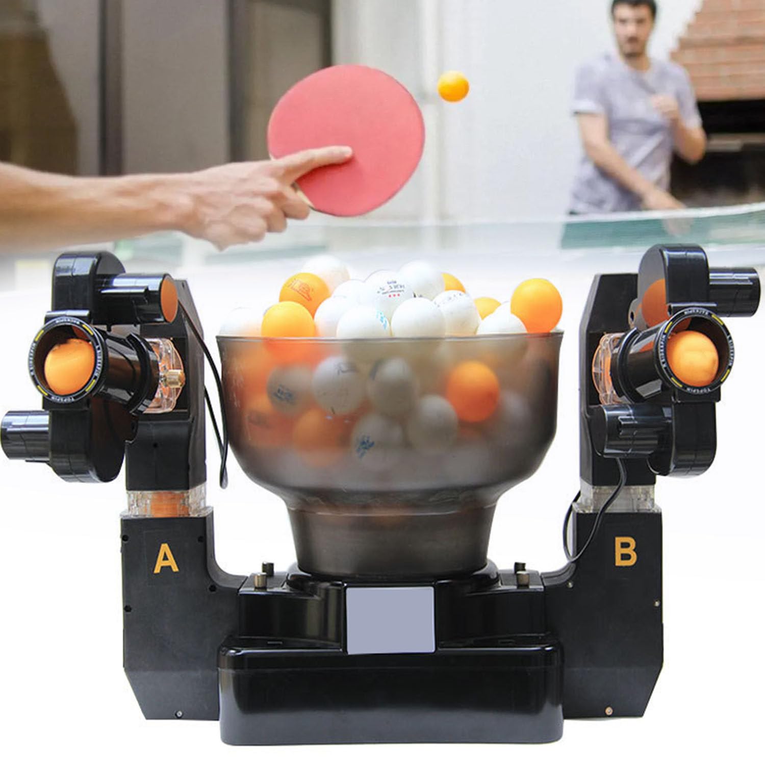 Oiyeknrd Table Tennis Machine for Training,Table Tennis Robot,Ping Pong Ball Machine,Automatic Ping Pong Robot Trainer,Automatic Tennis Ball Launcher with 100 Balls DoubleHead