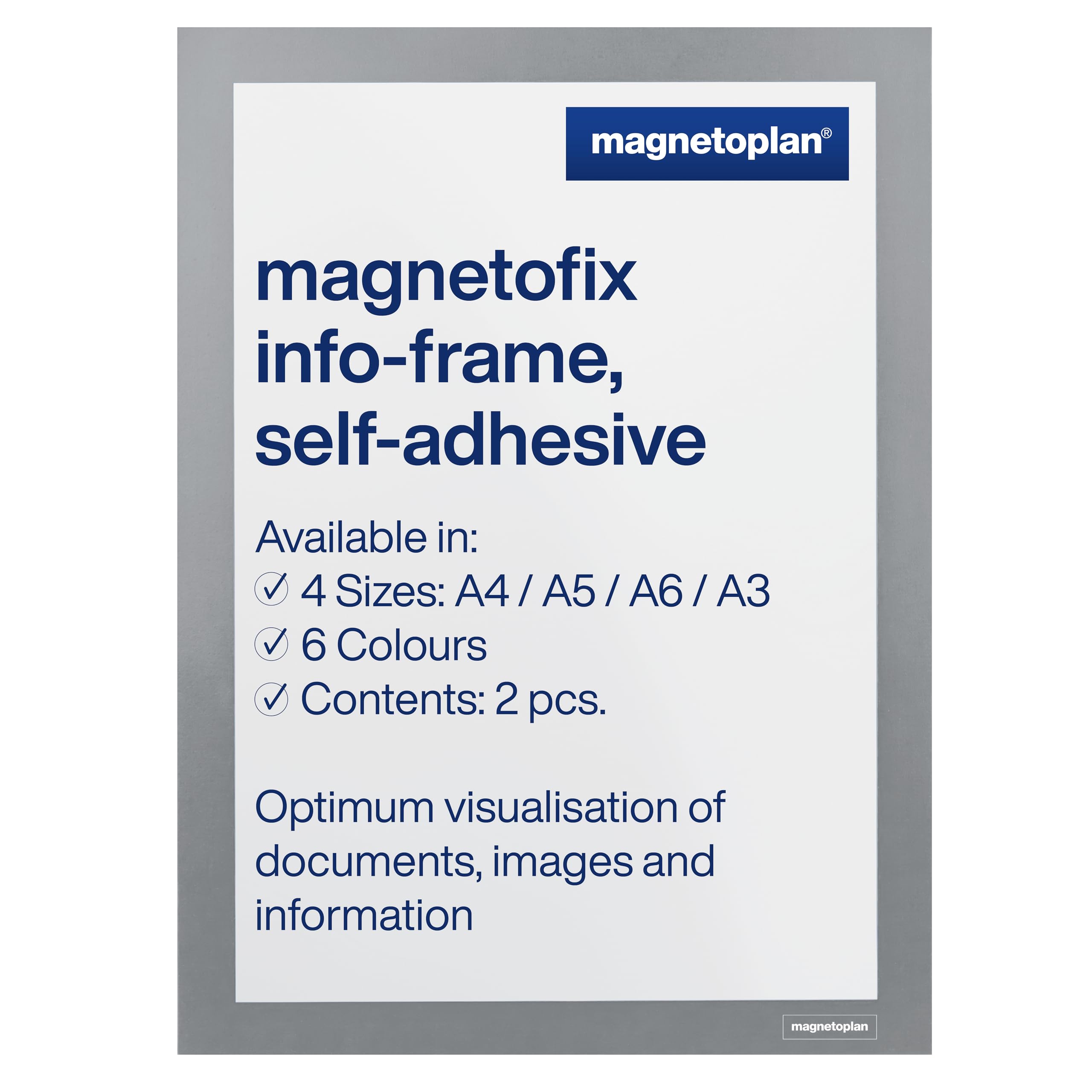 magnetoplan Magnetofix Infoframe Set of 2 Self-Adhesive Info Frame with Magnetic Closure DIN A4 Grey Magnetic Frame for Communications and Documents
