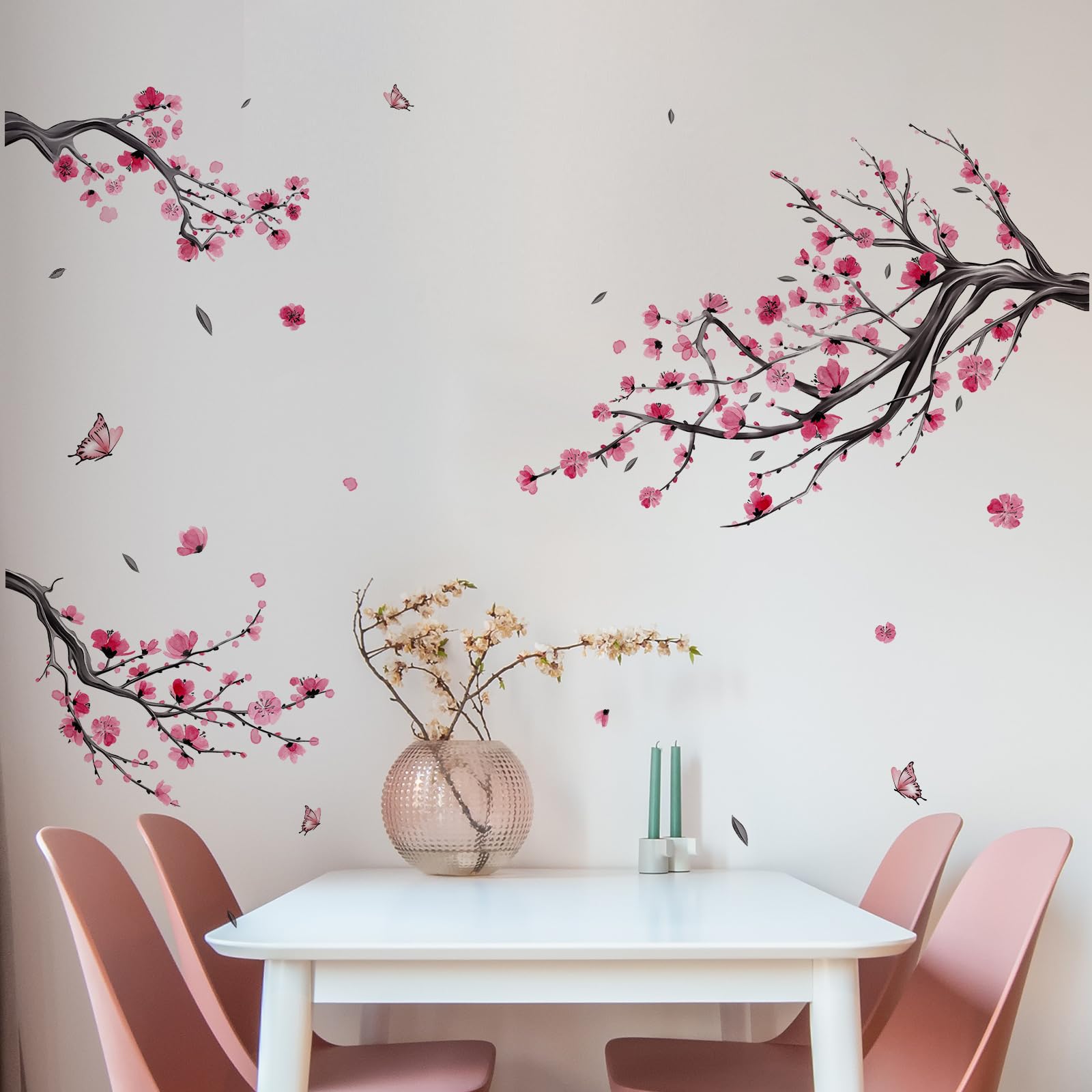 HaoFuJi Creativas Pegatinas Pared Decorativas Flores Rosa Adhesivos Pared Decorativos Flor Mariposa Vinilos Pared Plantas para Hogar Dormitorio Salón Oficina Comedor