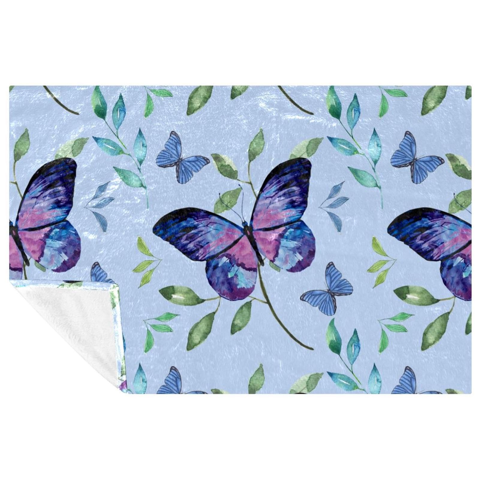 Couverture papillons aquarelle chaude et douce pour frissons sur canapé