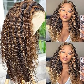 Pizazz Honey Blonde Lace Front Wigs Human Hair Pre Plucked 4/27 Ombre Highlight HD Lace Frontal Wigs with Baby Hair 180 Density 13x4 Deep Wave Frontal Wig 16 Inch