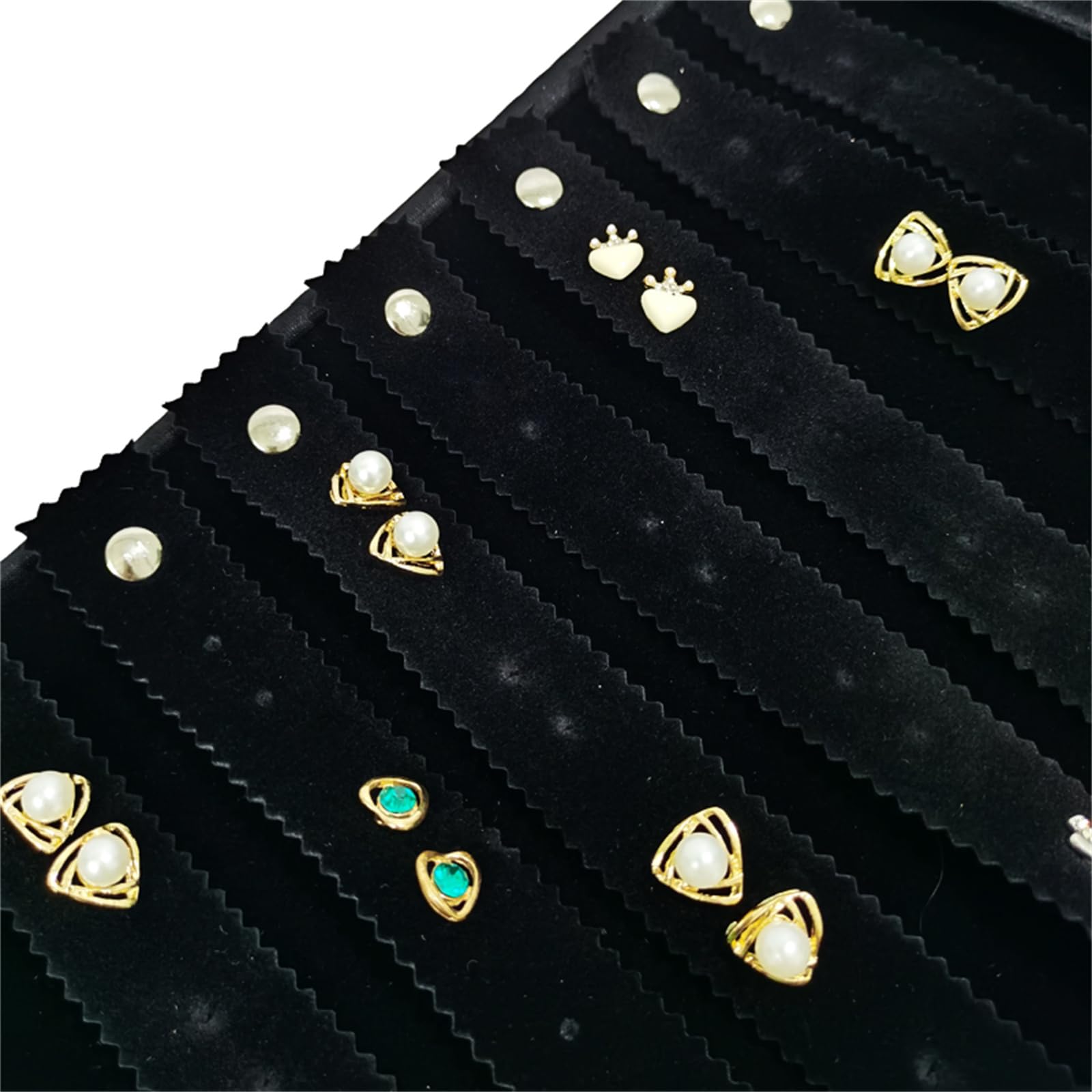 Organizador de joyas de viaje, bolsa de almacenamiento plegable para aretes de viaje para mujer (terciopelo negro, M)