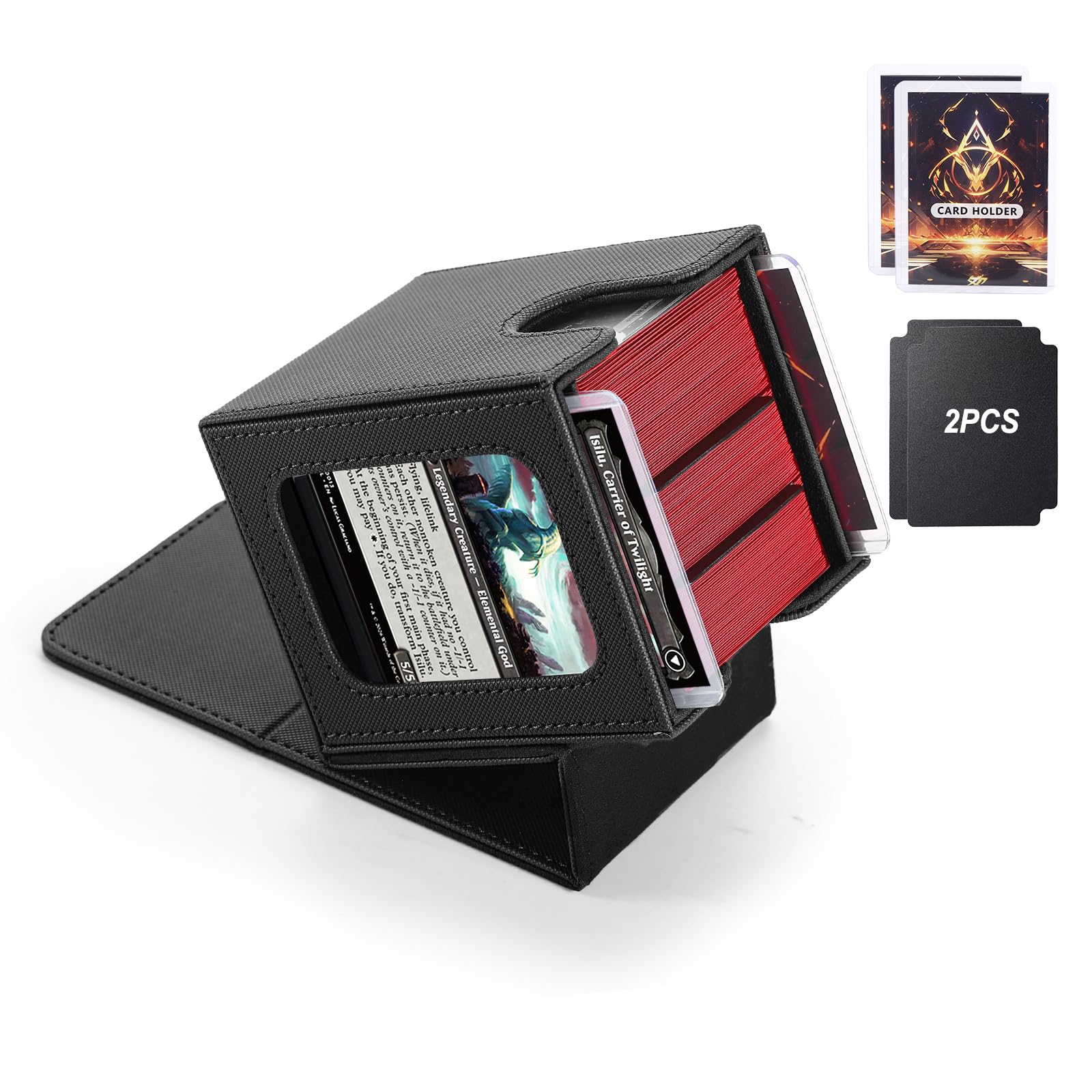 Stepane MTG Deck Box,Double Display Window,Commander Deck Box Fits 120+ Single Sleeved Cards,PU Leather Magnetic Closure Card Box with 2 Dividers&2
