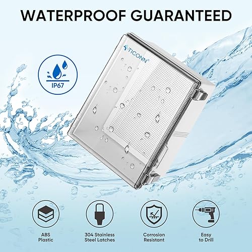 Miniatura 4 de TICONN Caja de conexiones eléctricas impermeable IP67 (transparente, 17.7 x 13.8 x 7.9 pulgadas) + 20 piezas de kit de prensaestopas impermeables