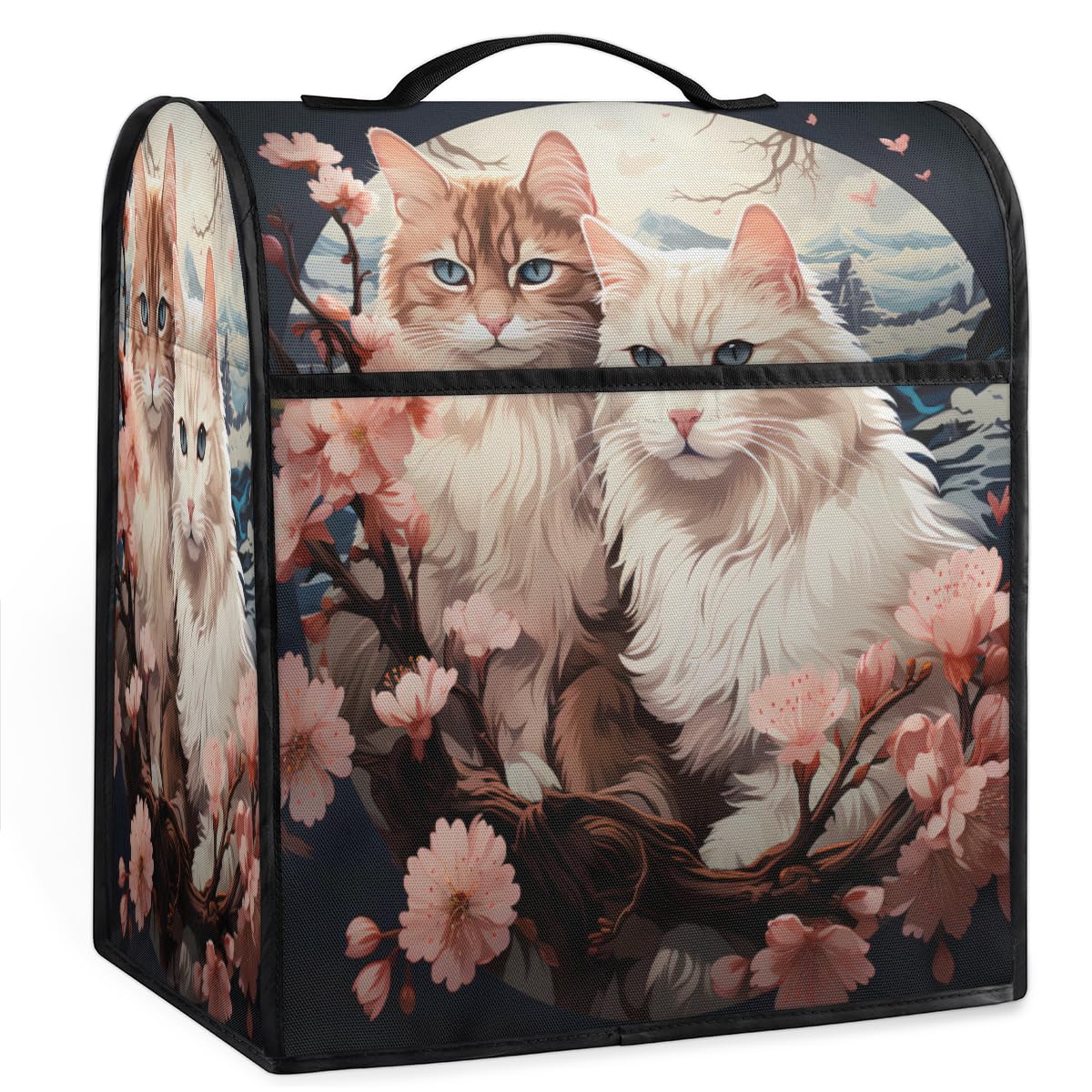 Coffee Maker Cover Flower Cat Kitchen Appliance Covers Small Appliance Covers Blender Cover Juicer Cover Dust Covers for Kitchen Appliances with Top Handle and Pockets,Washable,C822