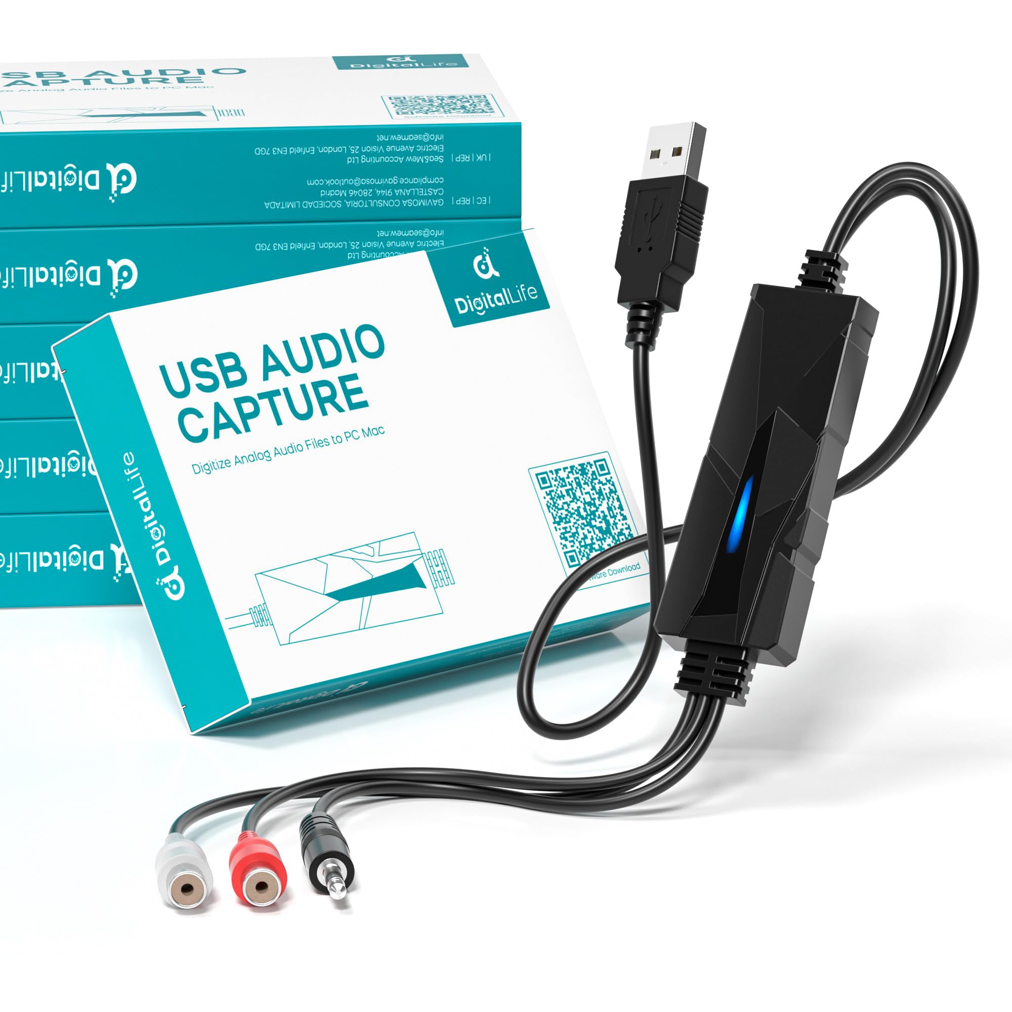 DigitalLife USB 2.0 Audio Capture Card Grabber 6-Pack, Dual RCA / 3.5mm Input