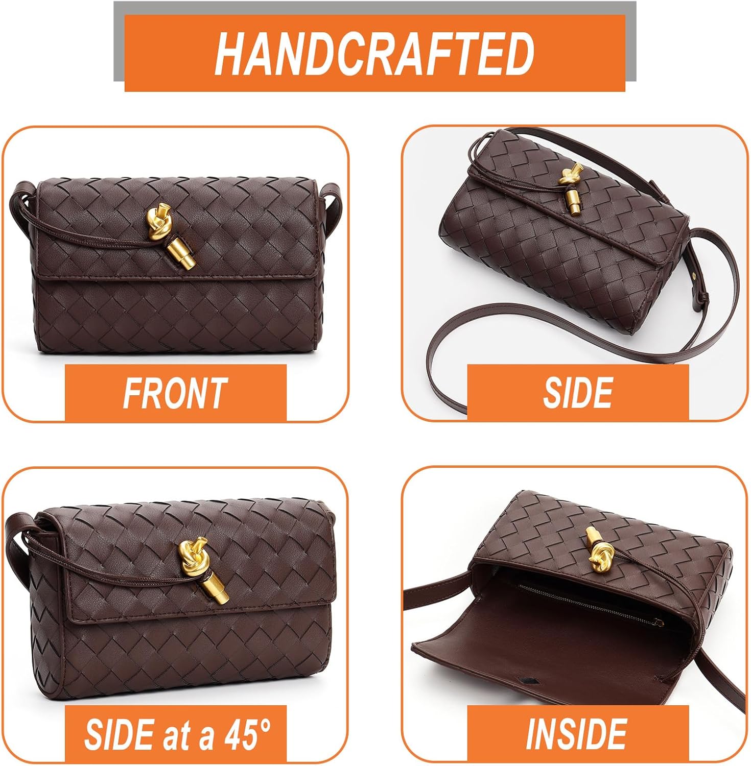 Woven Leather Shoulder Bag for Women, Fashion Handwoven Small Hobo Bag Purses Adjustable Shoulder Strap Crossbody Bag - Image 3