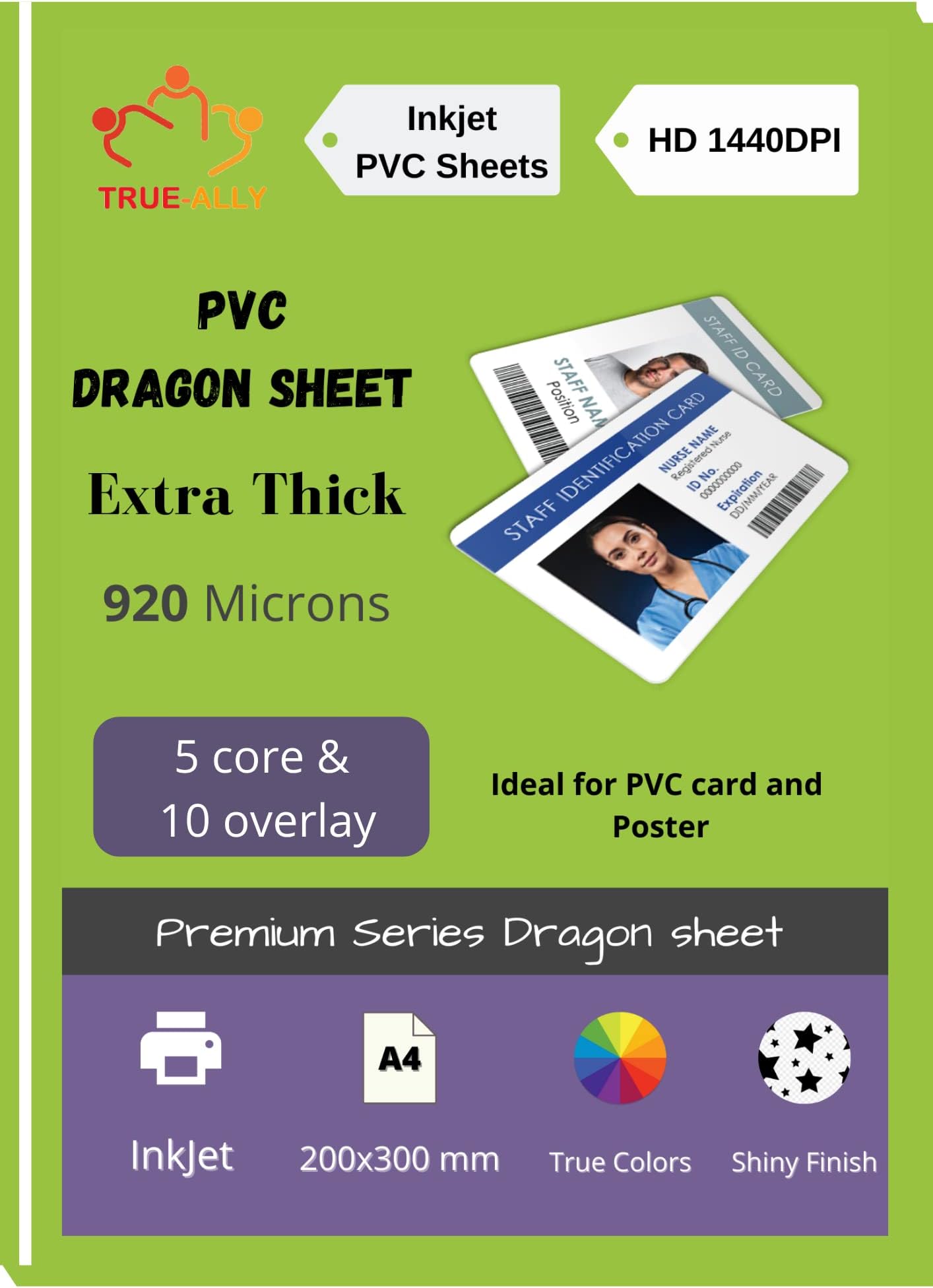 True-Ally Premium Extra thick PVC Lamination Dragon Sheet A4 Size 920 Micron for PVC Aadhar, Photos, ID card (Set of 5 Cores and 10 Overlays)