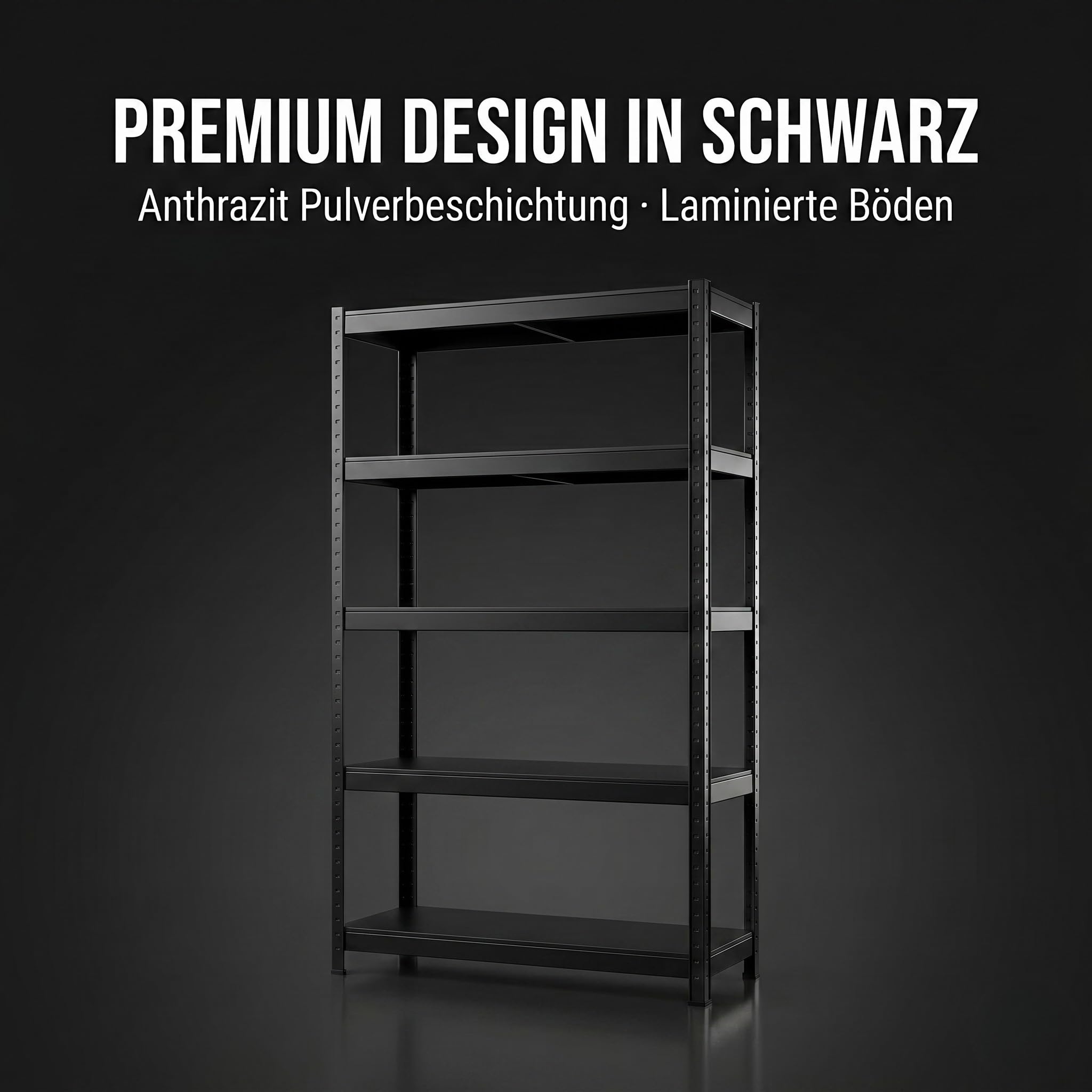 ALBATROS SR2B Premium Schwerlastregal Schwarz 2er Set – 875 kg belastbar, wasserfest, Matte laminierte Böden, 5 verstellbare Ebenen, teilbares Steckregal 180x90x40 cm, Stahlregal inkl. 2 Haken