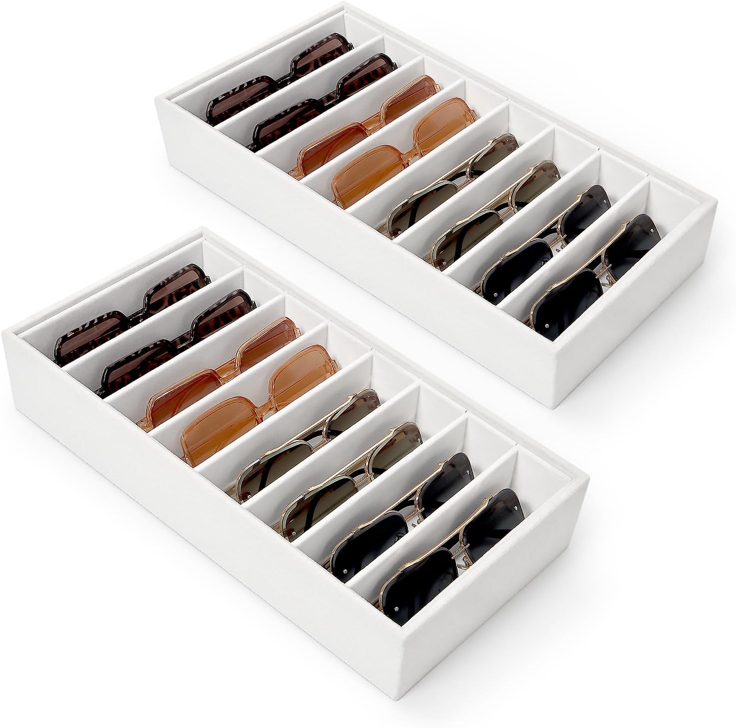 Velvet Sunglass Organizer Tray, Stackable Glasses Case for Drawer, Eyeglasses Watches Jewelry Display Holder Women Men