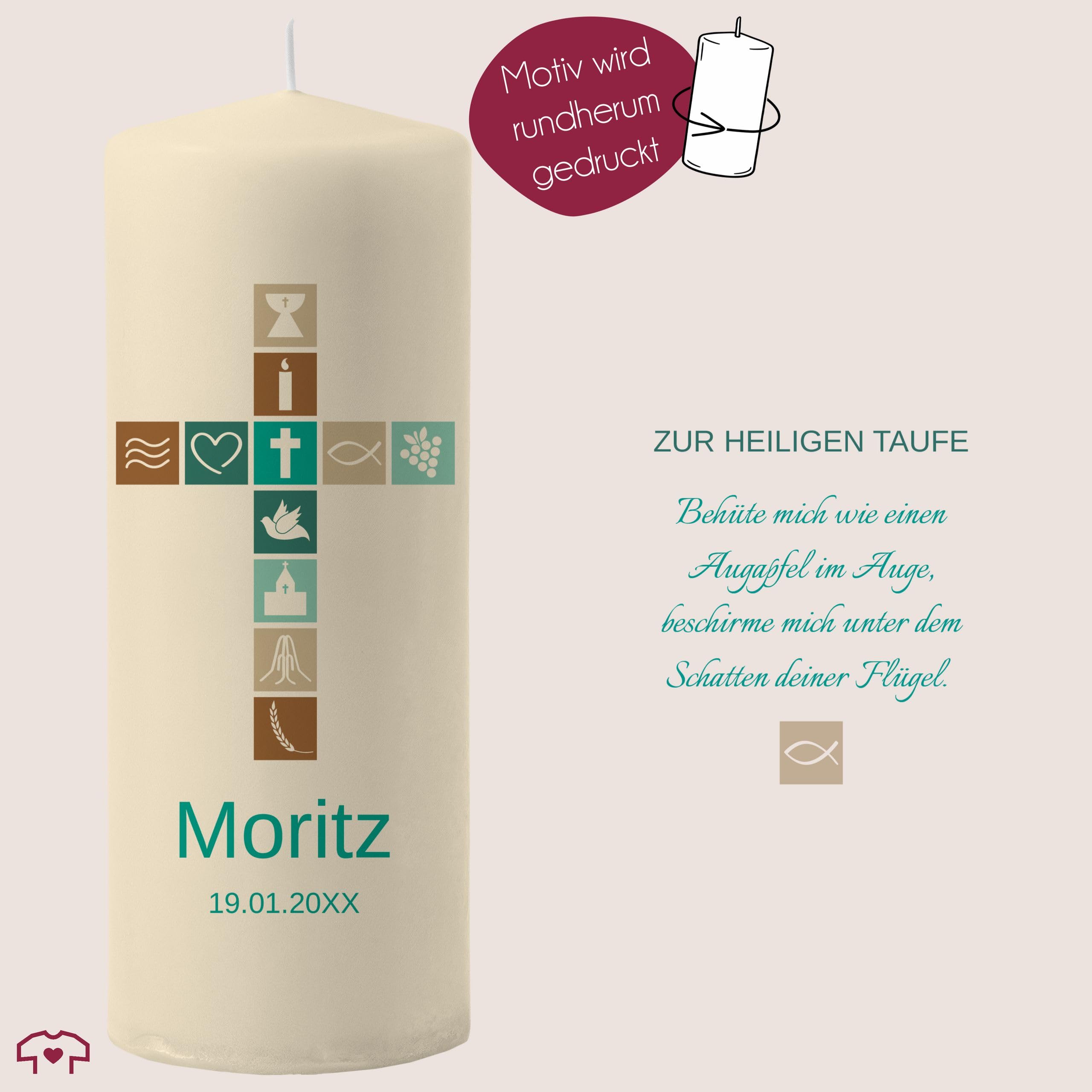 Taufkerze - Taufe mit Kreuz Name Datum - Taufgeschenk personalisierte Geschenk Deko - 230/78 mm - Elfenbein