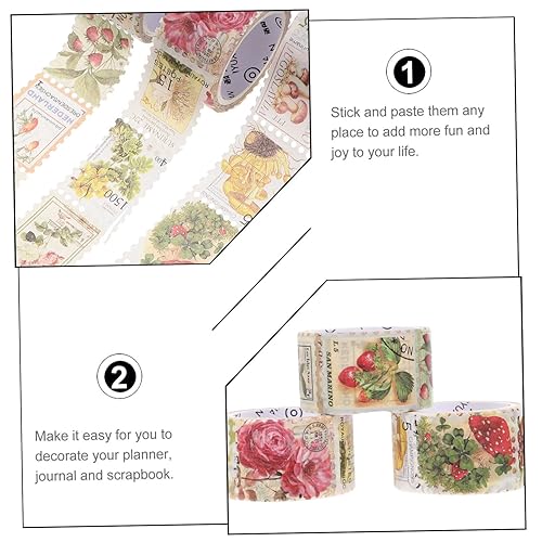 Miniatura 6 de VILLCASE 3 rollos de sellos y cinta washi para plantas, cuadernos botánicos, calcomanías de viaje, vintage, artículos de tocador de viaje, pegatinas