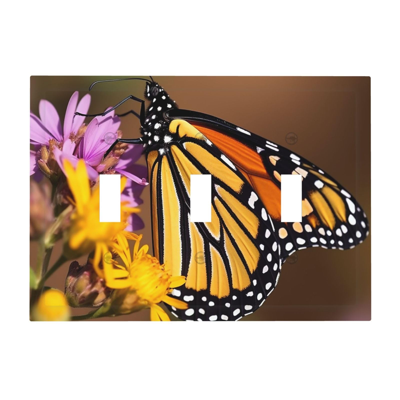 3-Gang Decorator Wall Plate Monarch Butterfly Light Switch Cover Triple Toggle Receptacle Wall Plate Mid Size 4.8" x 6.7" Wallplate Unbreakable Polycarbonate Outlet Faceplates Covers