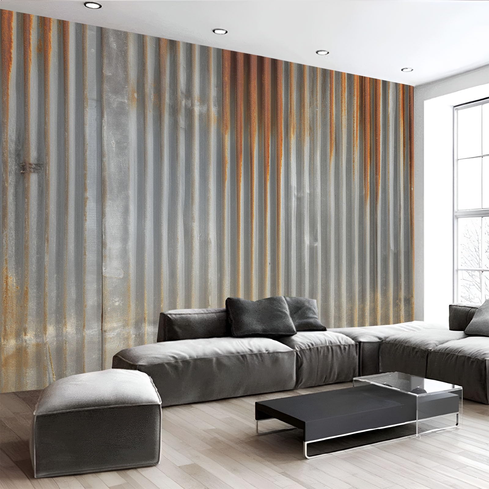 Poster Giganti da Parete Stile Stile Industriale Fotomurale Carta da Parati TNT Murale Grigio Decorazione da Muro,Vecchio Muro Di Metallo Fotografica Murale per Camera Letto Sala 250×175cm