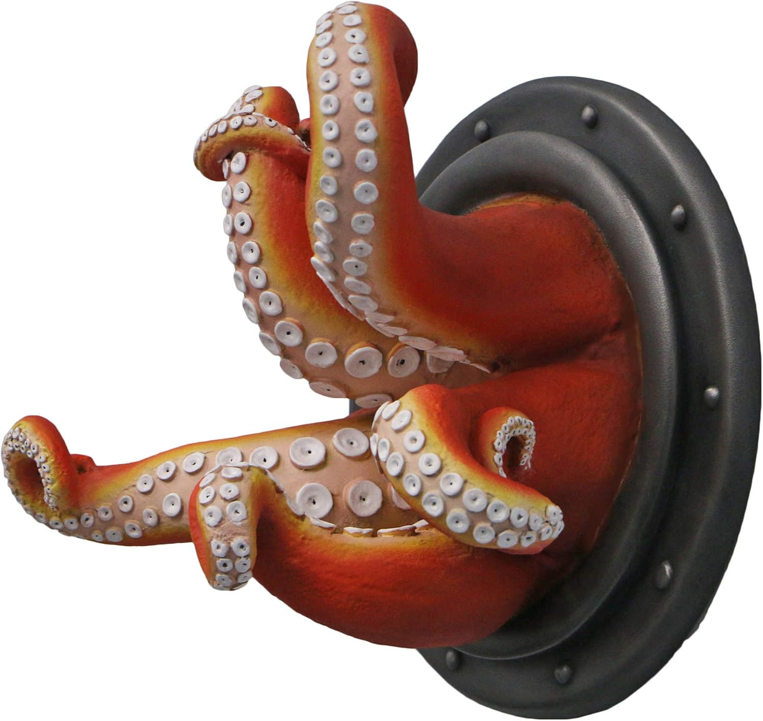 Nautical Tropical Under The Sea Octopus Finish Wall Sculpture Orange Tentacles Iron Porthole