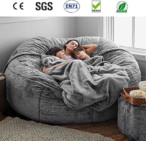 Miniatura 3 de Puf gigante para niños y adultos, silla de puf de 6 pies y 7 pies, lavable jumbo, tumbona grande de piel sintética para dormitorio, habitación