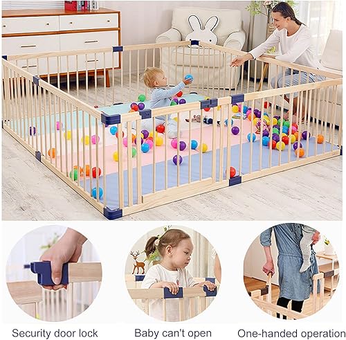 Miniatura 4 de Jolan Corralito de madera para bebés, valla de seguridad anticaídas, con puerta, para interiores y exteriores, centro de actividades para niños,