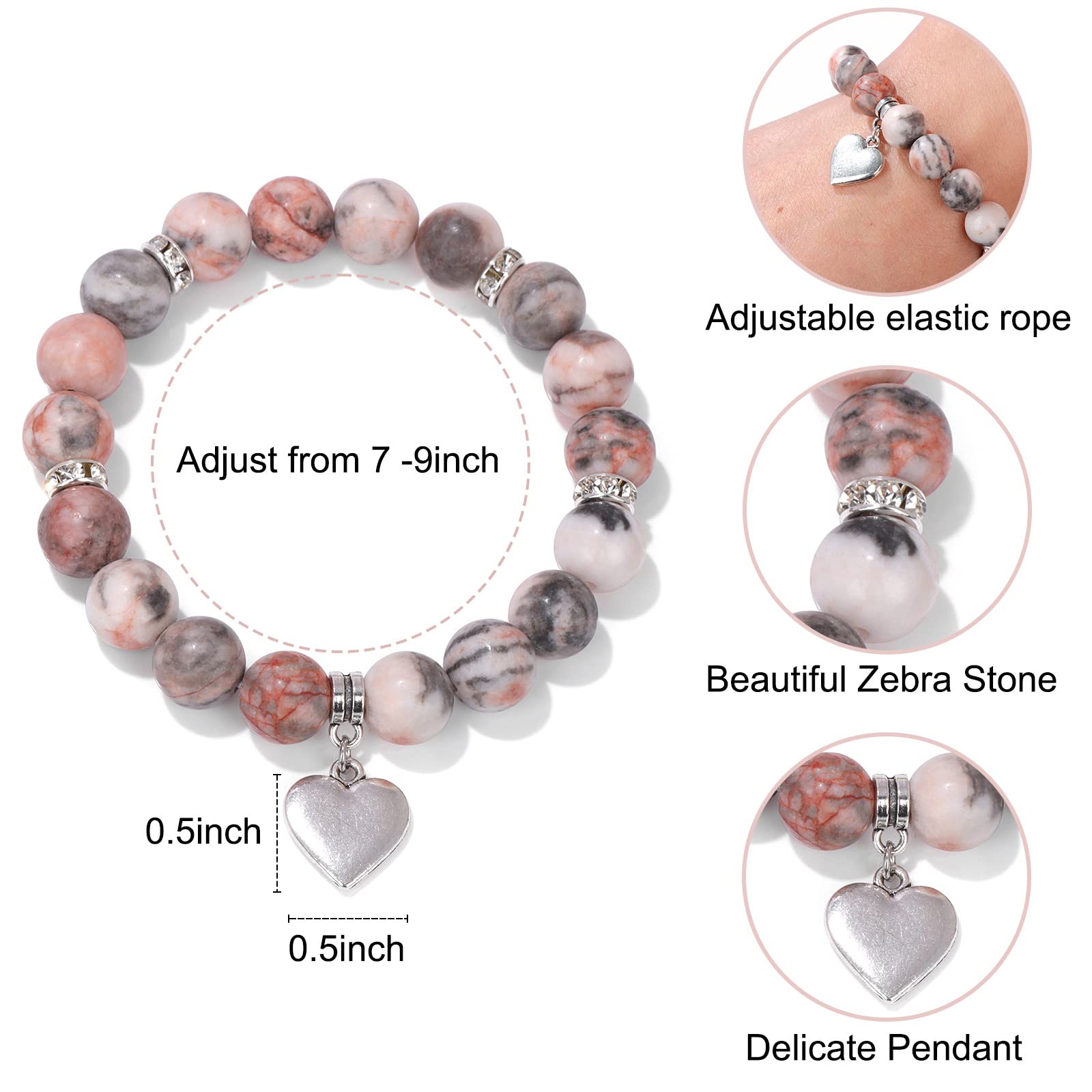 Braccialetto per Donna, Braccialetti Antistress con Perline, Gioielli, Braccialetti con Pietre e Cristalli, Braccialetti Yoga Antistress con Perline, Braccialetti Chakra per Donna, Rosa