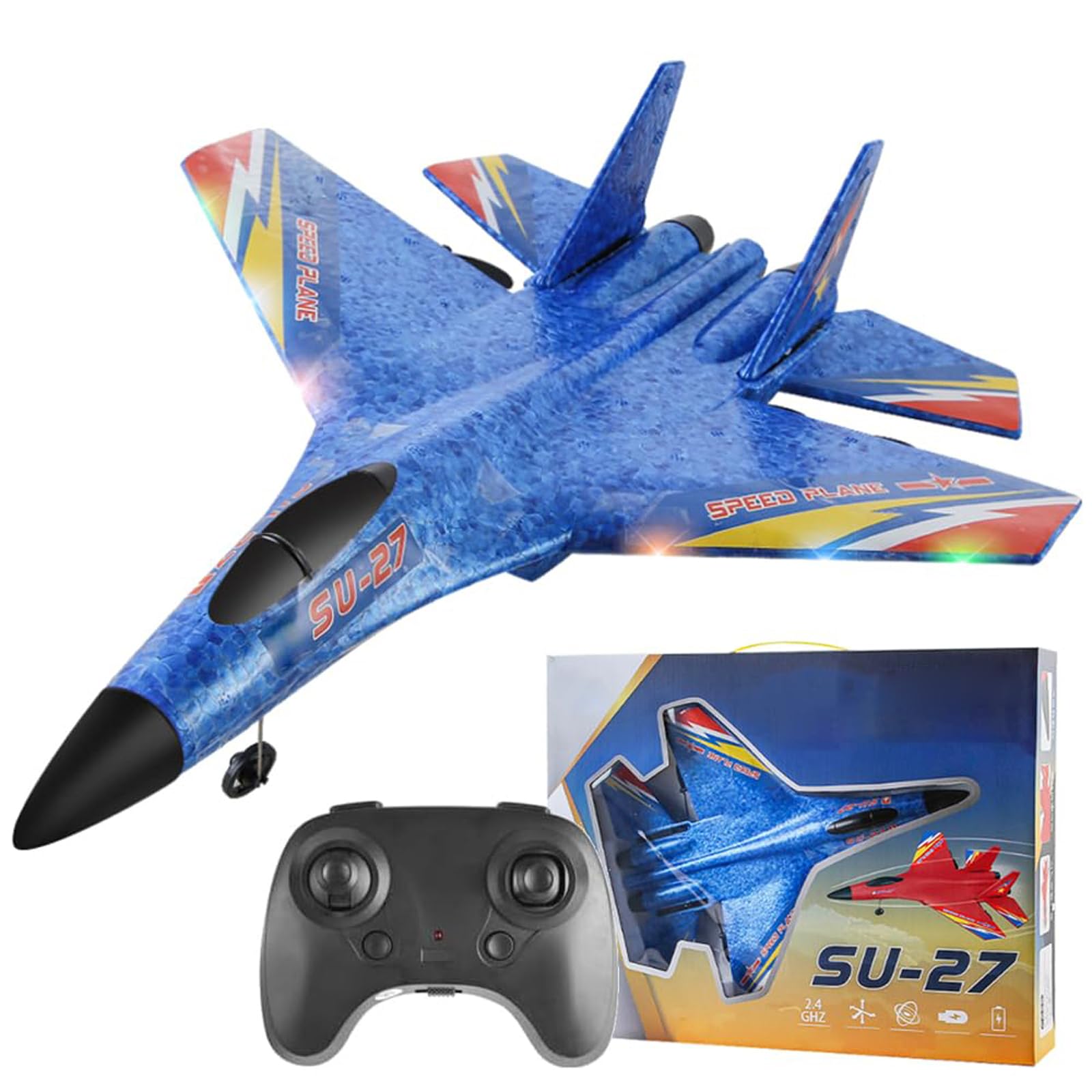 2026 New Remote Control Airplane, Upgrade Gravity Glider Foam RC Fighter Plane with LED Light & 360° Flip, RC Plane Remote Control Glider Airplanes, 2 Channels Foam RC Planes for Adults Kids (Blue)