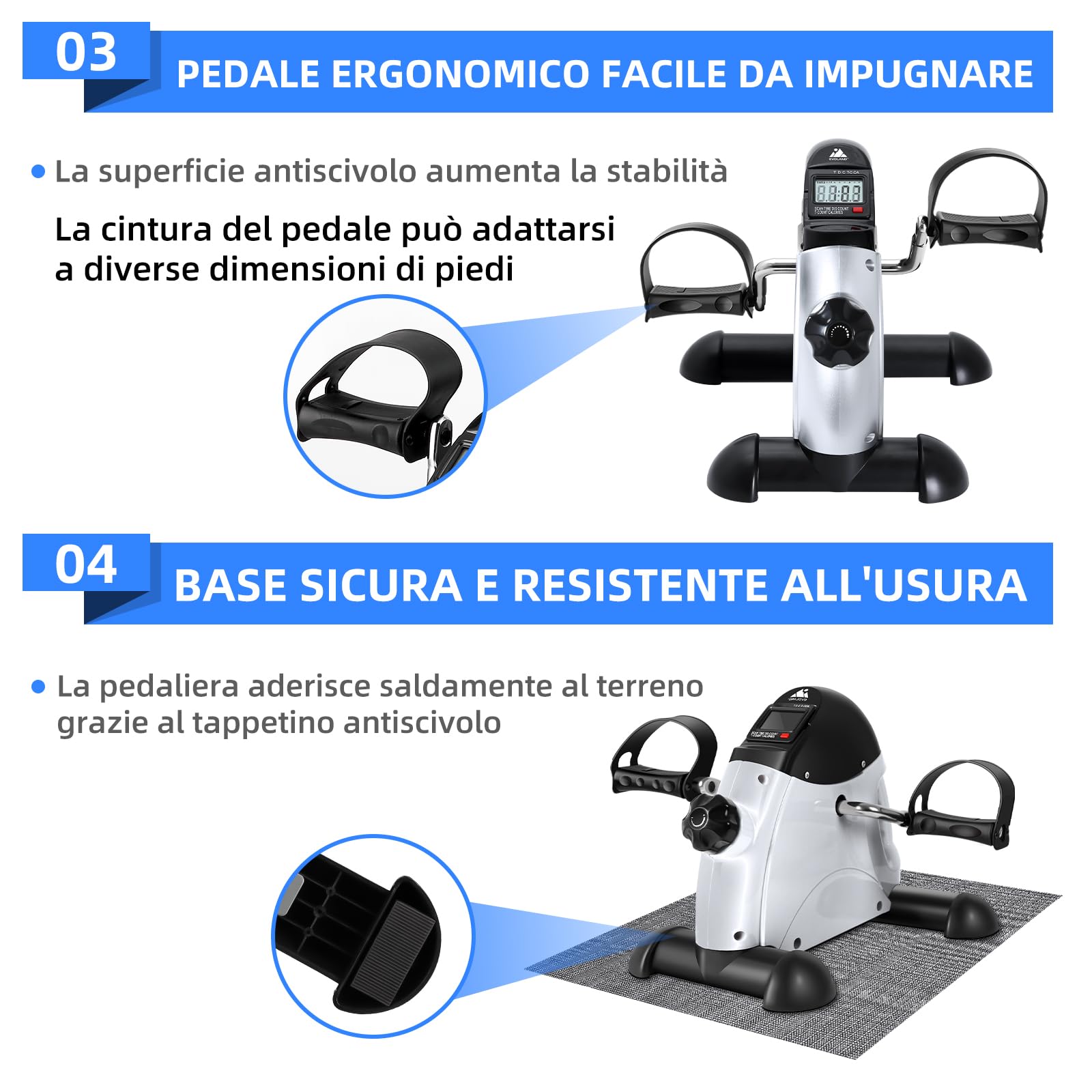 EVOLAND Mini Cyclette, Pedale Statico Portatile, Dispositivo di esercizio per Gambe e Braccio Lavoro