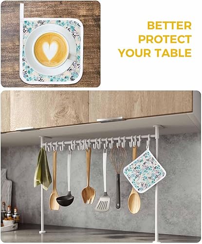 Miniatura 6 de 5 Packs Blue Spring Flower Pot Holders Sets for Kitchen,Oven Pan Plate Bowl Pads Heat Proof Mat with Hanging Loop,Terry Cloth Potholders Soft Grip