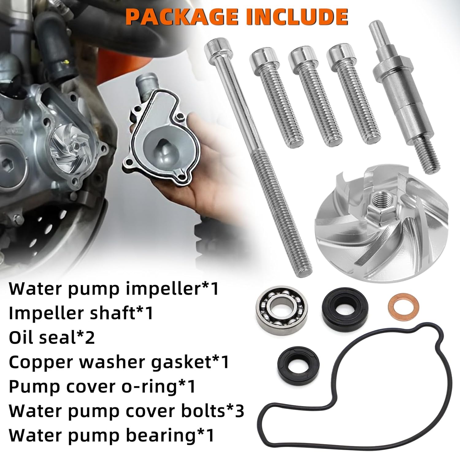 AUTOVIC Water Pump Gasket Seal Bearing Repair Kit Impeller Billet Shaft Complete Redo Kit Gasket Bearing Rebuild Set Replace for Honda CRF450R（2002-2008） Gasket Bearing Rebuild Set