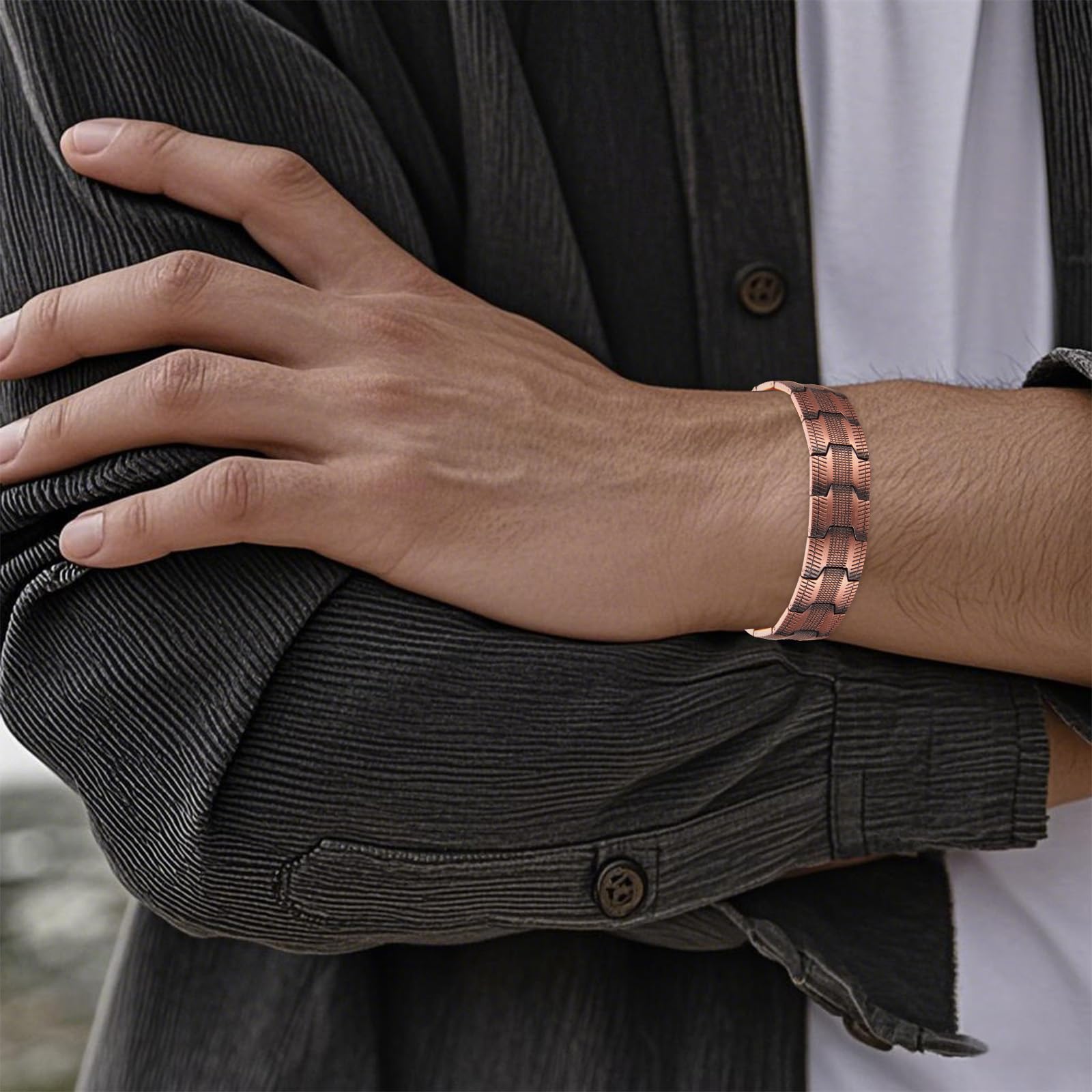 MagEnergy Bracelet Magnétique Cuivre 99,9% Homme, 3 Aimants Puissants, Ajustable avec Outil & Coffret Cadeau