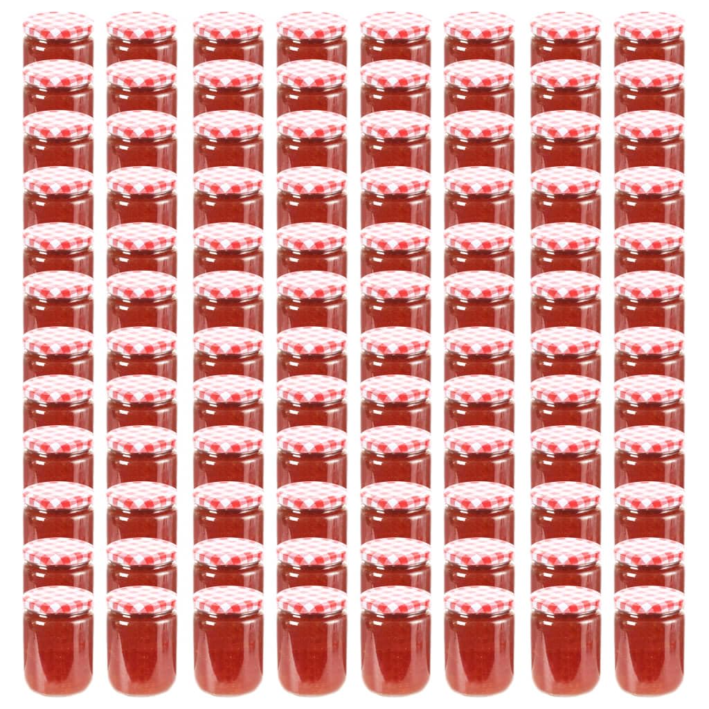 Einmachgläser 96er Set 230ml mit Deckel in Rot Weiß, Gläser für Marmelade, Konfitüre, Chutney und Konserven, Weithals Einweckgläser aus Glas