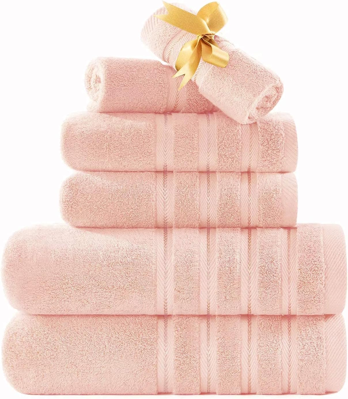 Zole Luxury Turkish Towels Bathroom Sets 6 Piece Soft Premium Hotel Spa Towels Set Fade-Resistant Pink