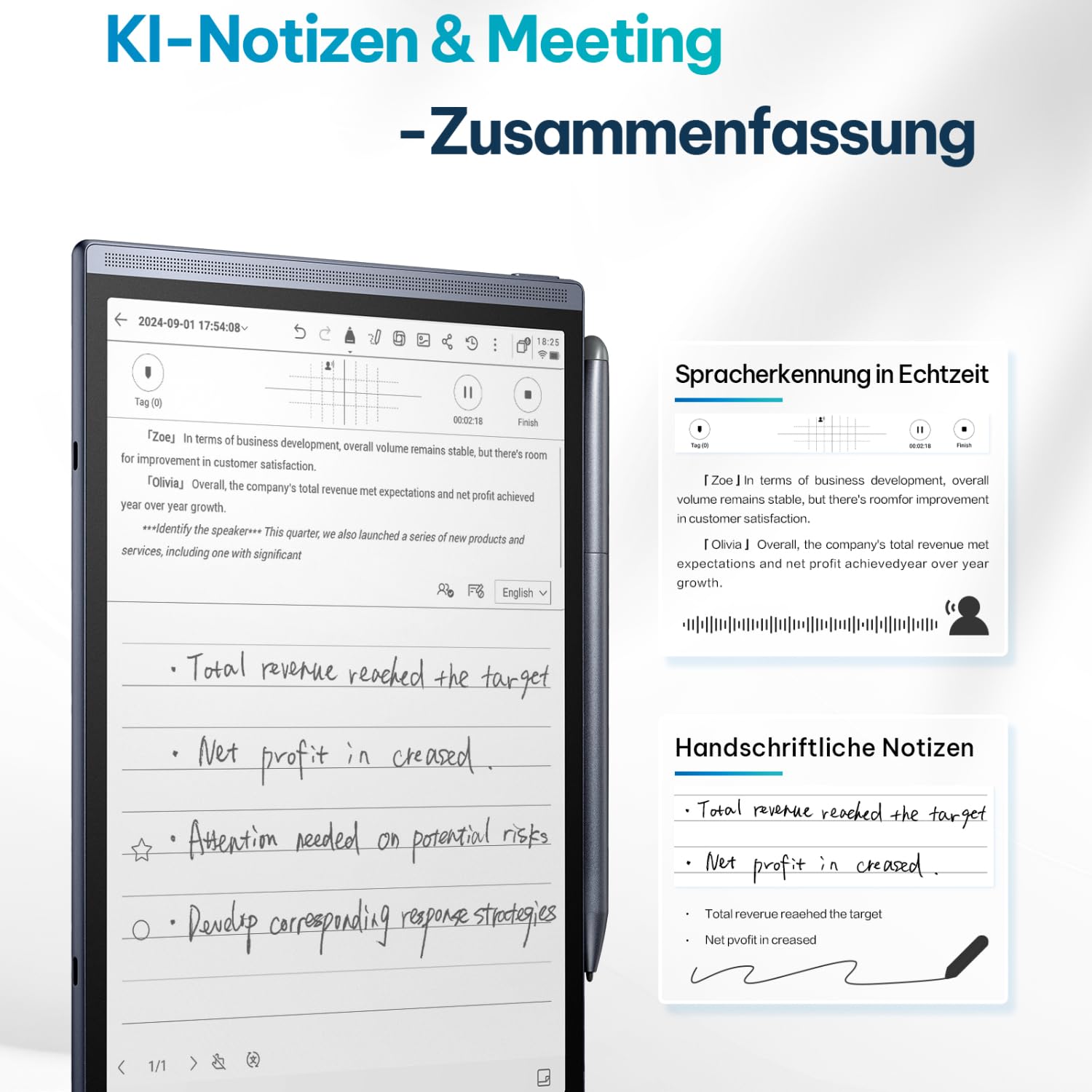 iFLYTEK AINOTE Air 2 de 8,2" Tableta de Tinta electrónica Toma de Notas y Papel Digital con lápiz óptico, grabación con IA, transcripción multilingüe, Lectura y gestión de tareas – Gris