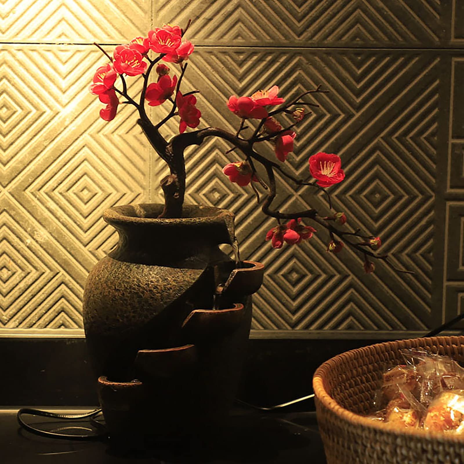 Fontaine de bureau - Fontaine d'intérieur - Cascade - Avec plantes - Décoration de bureau pour bureau, chambre à coucher, détente