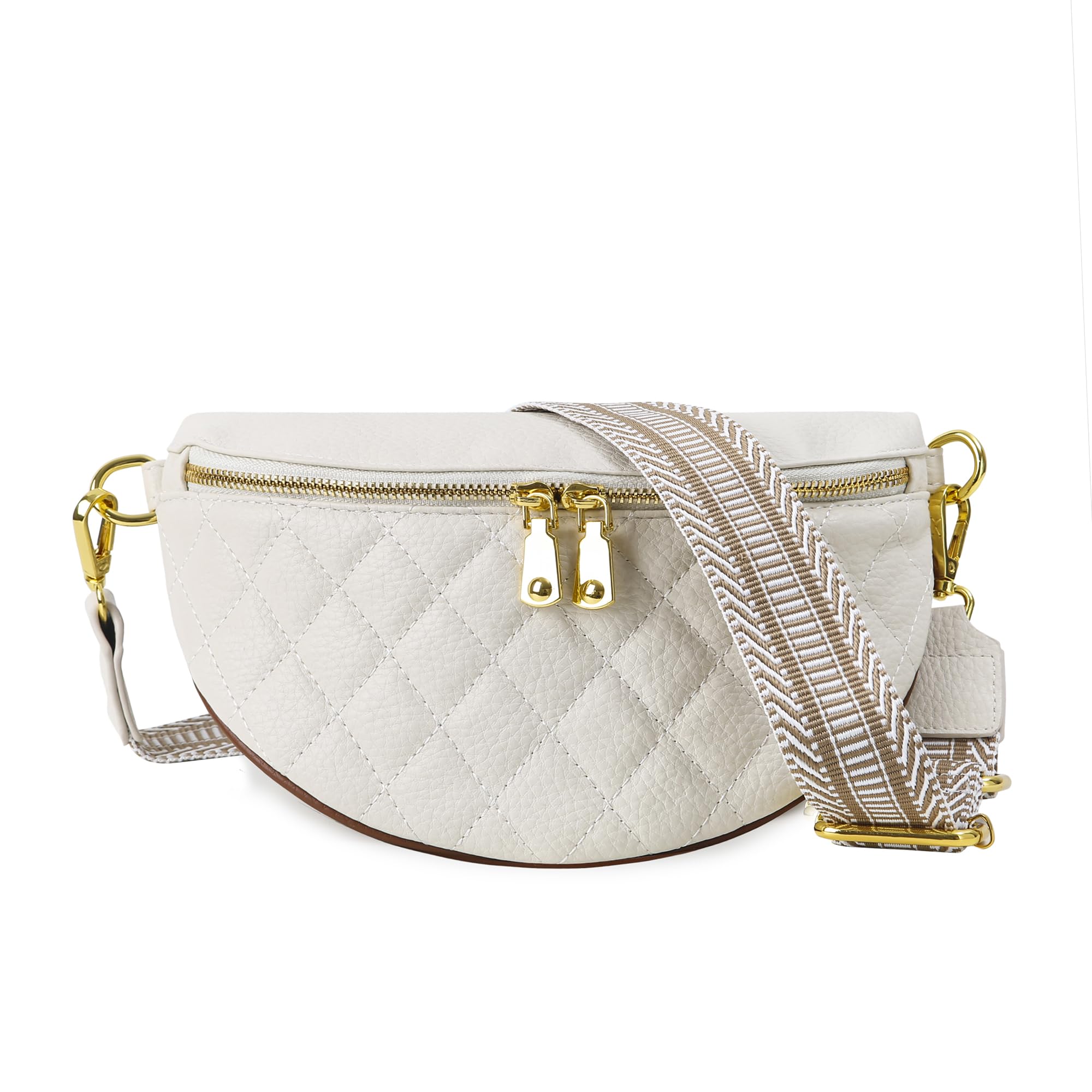 Beejirm Crossbody Fanny Packs for Women - Faux Leather Crossbody Bag with Chest Strap, Small Waist Pack & Belt Clip (Cream)