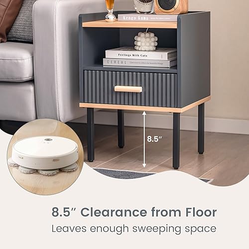 Miniatura 7 de Giantex Juego de 2 mesitas de noche con almacenamiento, mesita de noche con gabinete de una sola puerta, mesa auxiliar compacta con patas de metal