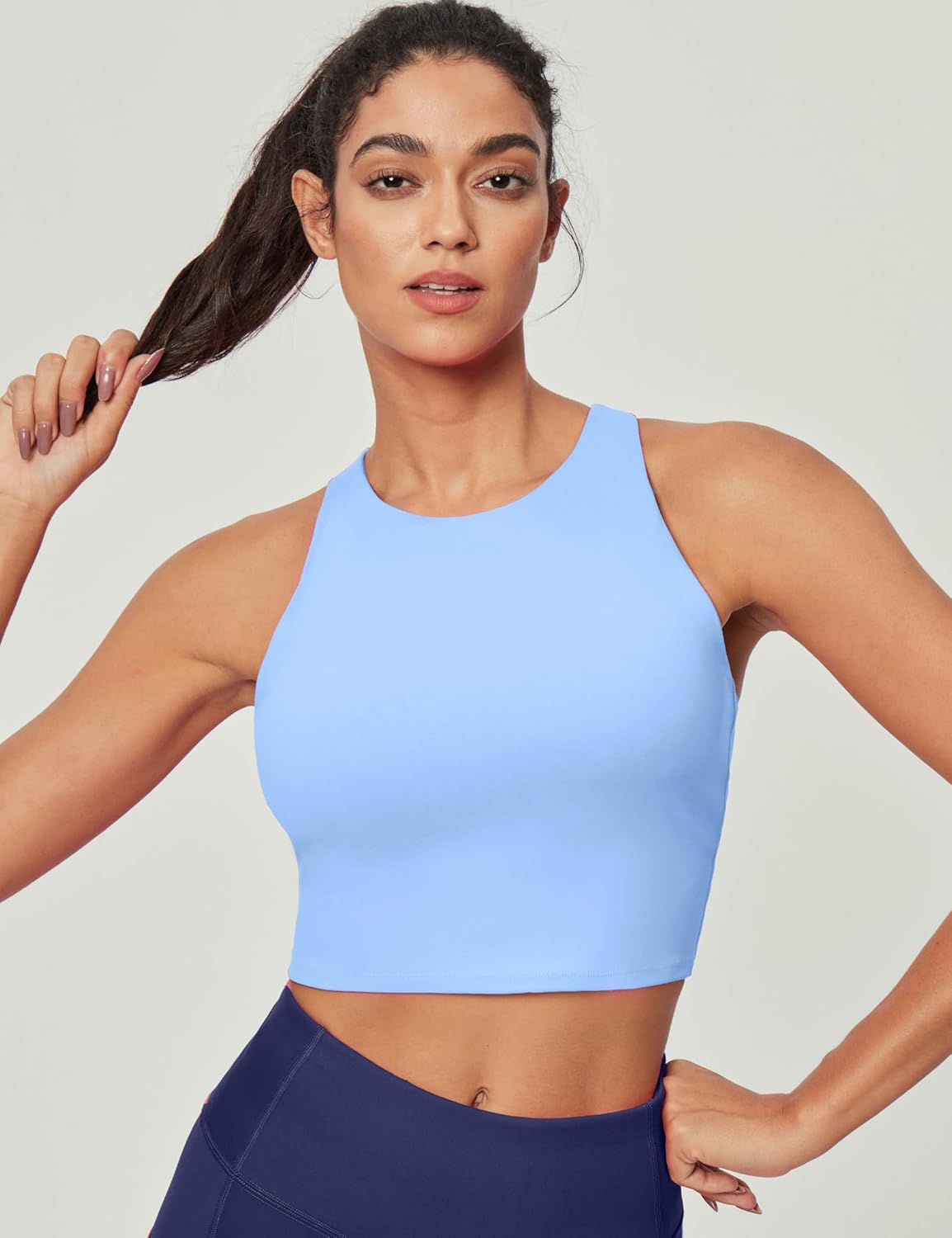 Ewedoos Tank Tops with Built in Bras Longline Sports Bras for Women High Neck Racerback Sports Bra Padded Workout Crop - Image 5