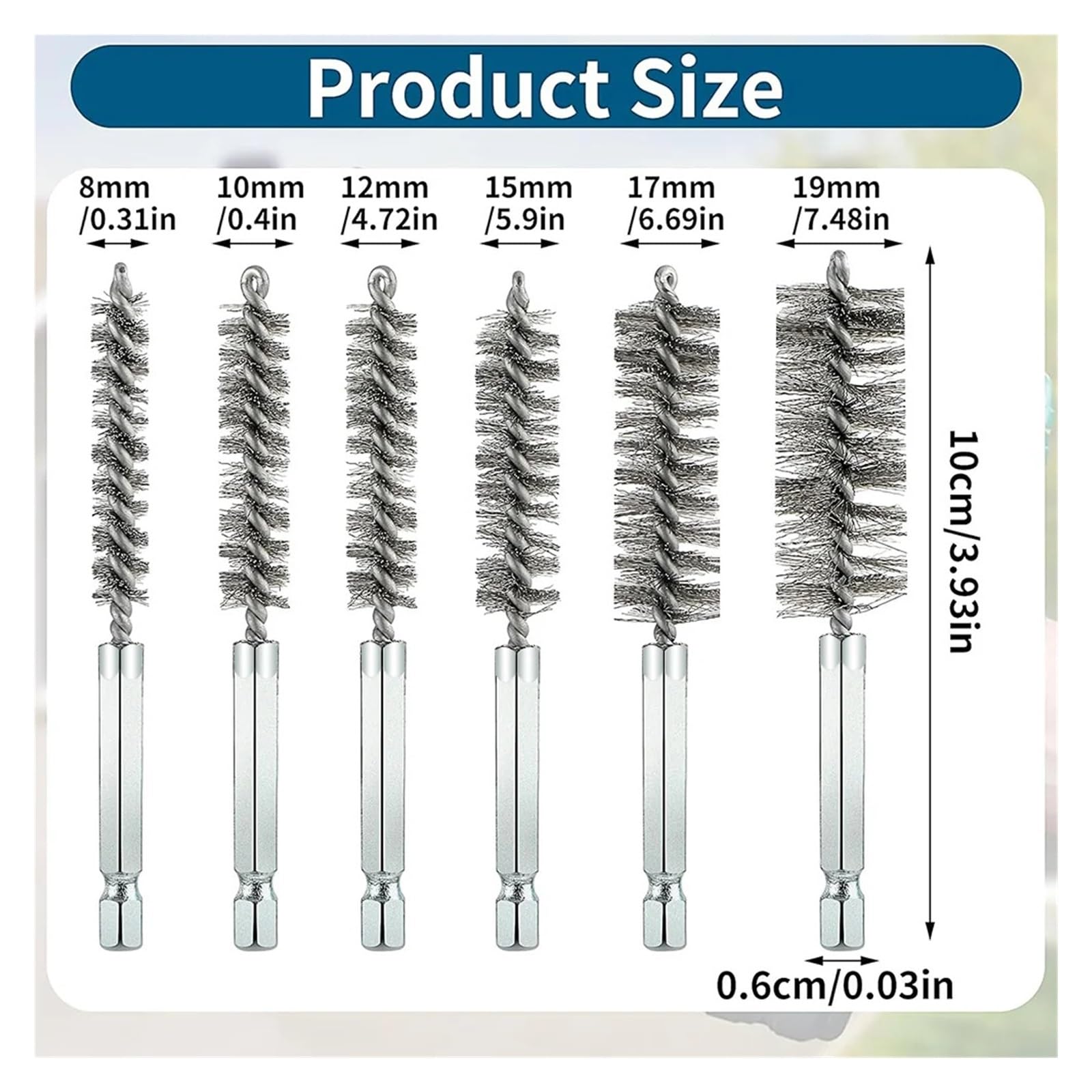 cepillo de alambre, Cepillos de tubo alambre, juego cepillos limpieza acero inoxidable 6 uds., orificio trenzado con barra hexagonal 1/4"(6 pcs-copper)