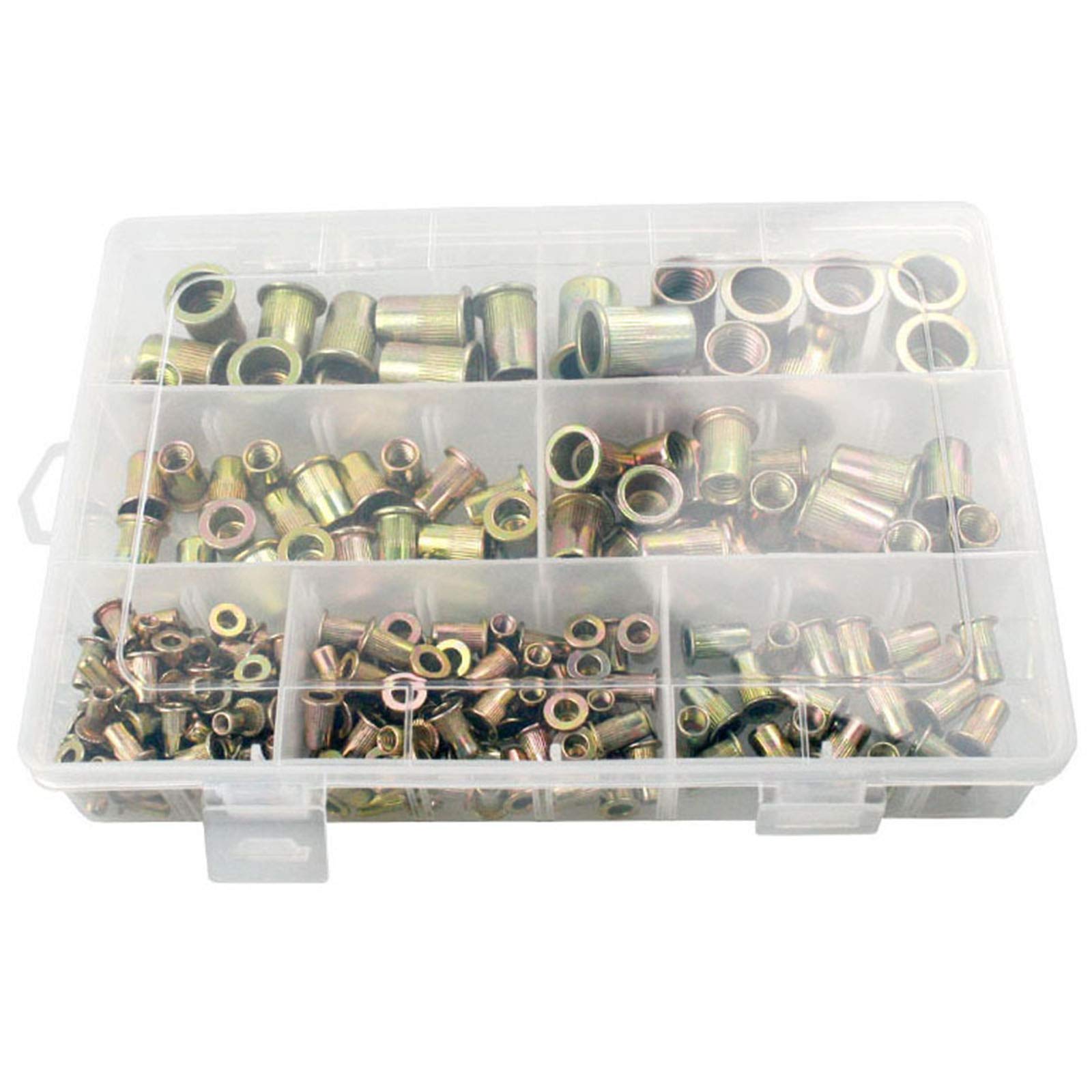 Tuerca De Remache De Acero Al Carbono De 500 Piezas Sistema Métrico De Superficie Chapada En Zinc + Kit Ensamblado En Pulgadas (M3-M10 Y 8-32, 10-24, 1/4-20, 5/16-18, 3/8-16, 1/2-13)