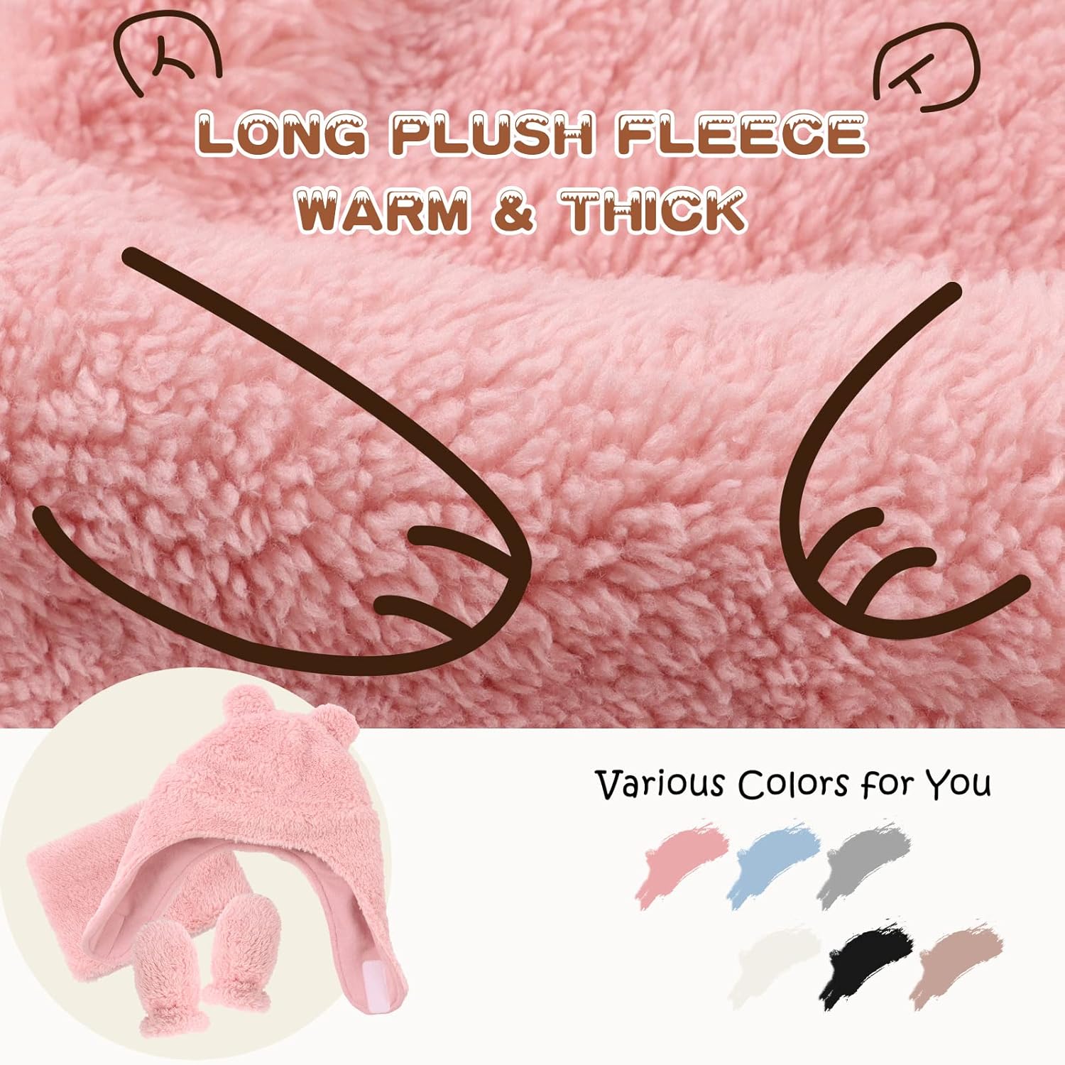 Fleece Baby Hat Scarf Mitten Set Winter Toddler Beanie Warm Mittens Infant Scarves Ears Earflap Hats for Baby Boys Girls - Image 3