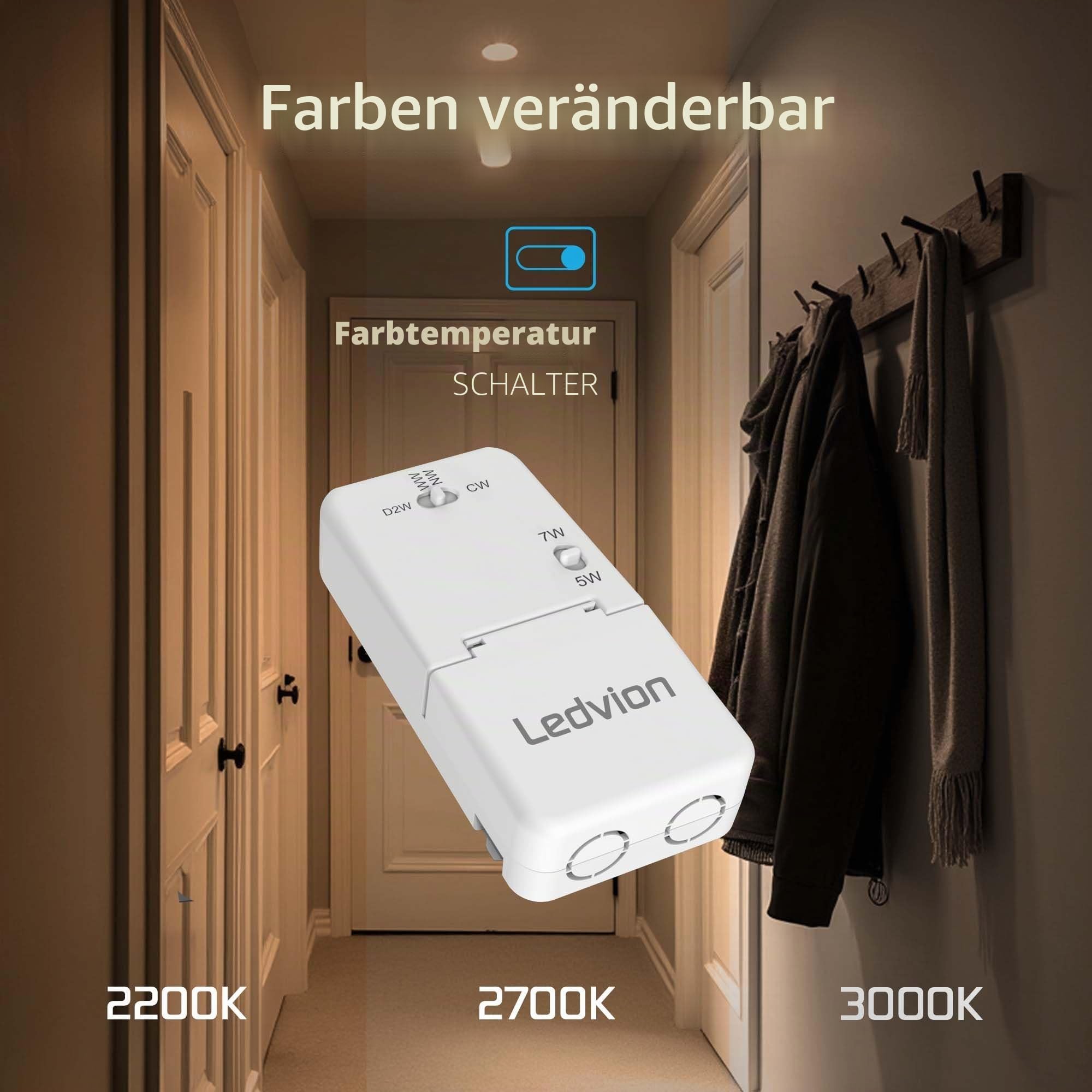 Ledvion - 6x LED Einbaustrahler, 230V, Schwarz, dim to warm, IP65, wasserdicht, 5W/7W, COB, Downlight, Deckenstrahler, Bad, Küche, warmweiß, Tageslicht, Halogenersatz, Stimmungslicht, kompakt
