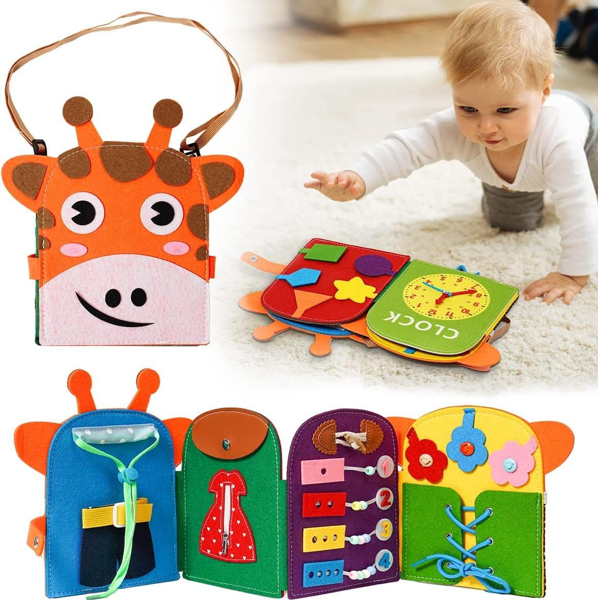 AM ANNA Busy Board for Toddlers 1-3, Giraffe Montessori Sensory Toys ...