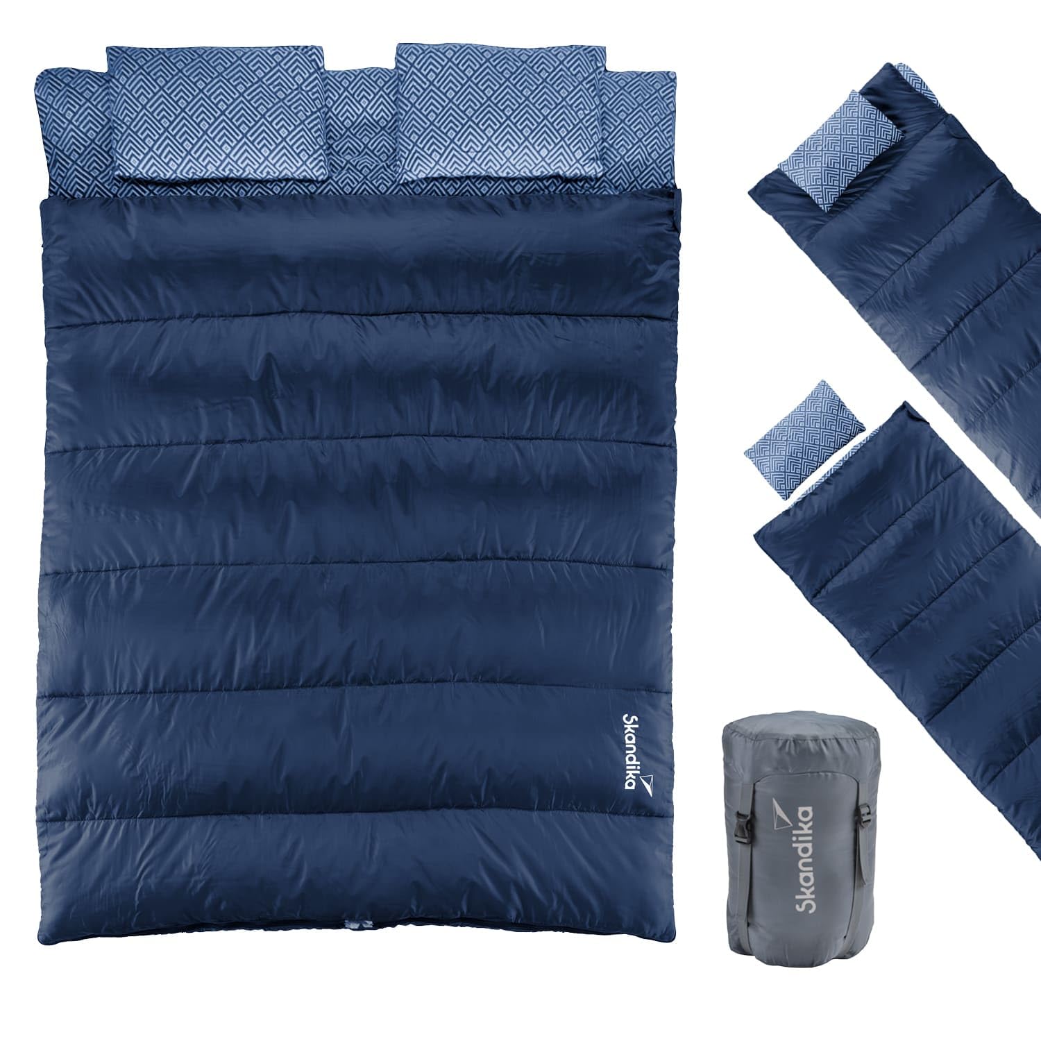 Skandika Doppelschlafsack Iceland Double | Schlafsack 2 Personen 3 Jahreszeiten, mit/ohne Flanell, Baumwolle, Kissen, 220 x 150 cm, als Einzelschlafsack nutzbar | Deckenschlafsack Familienschlafsack