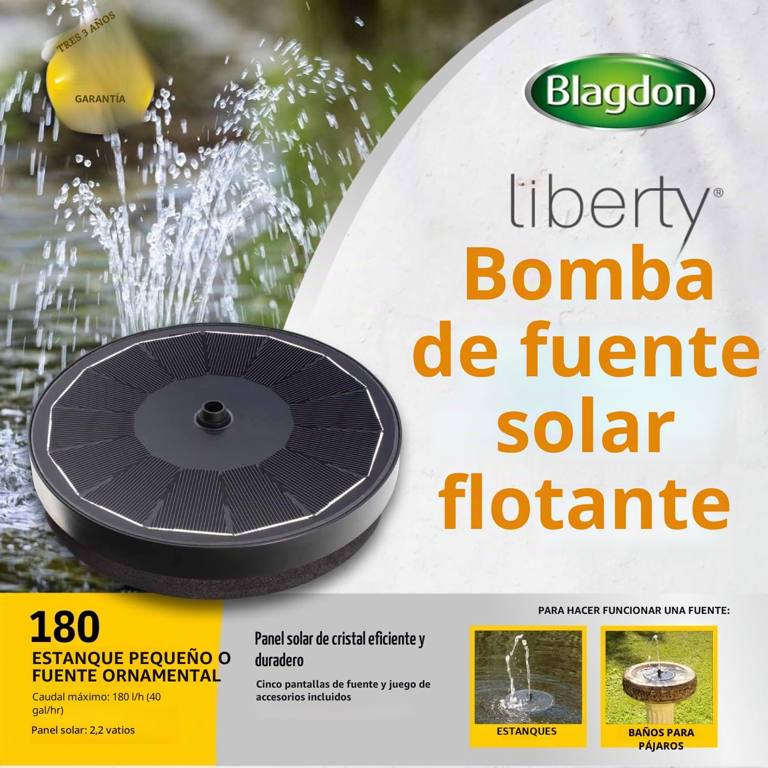 Blagdon Liberty - Piscina Natural sin excavación, Estanque Elevado para jardín o Patio, construcción fácil de Instalar, con Bomba Solar Flotante, Plataforma de Aterrizaje de pájaros, Escalera de