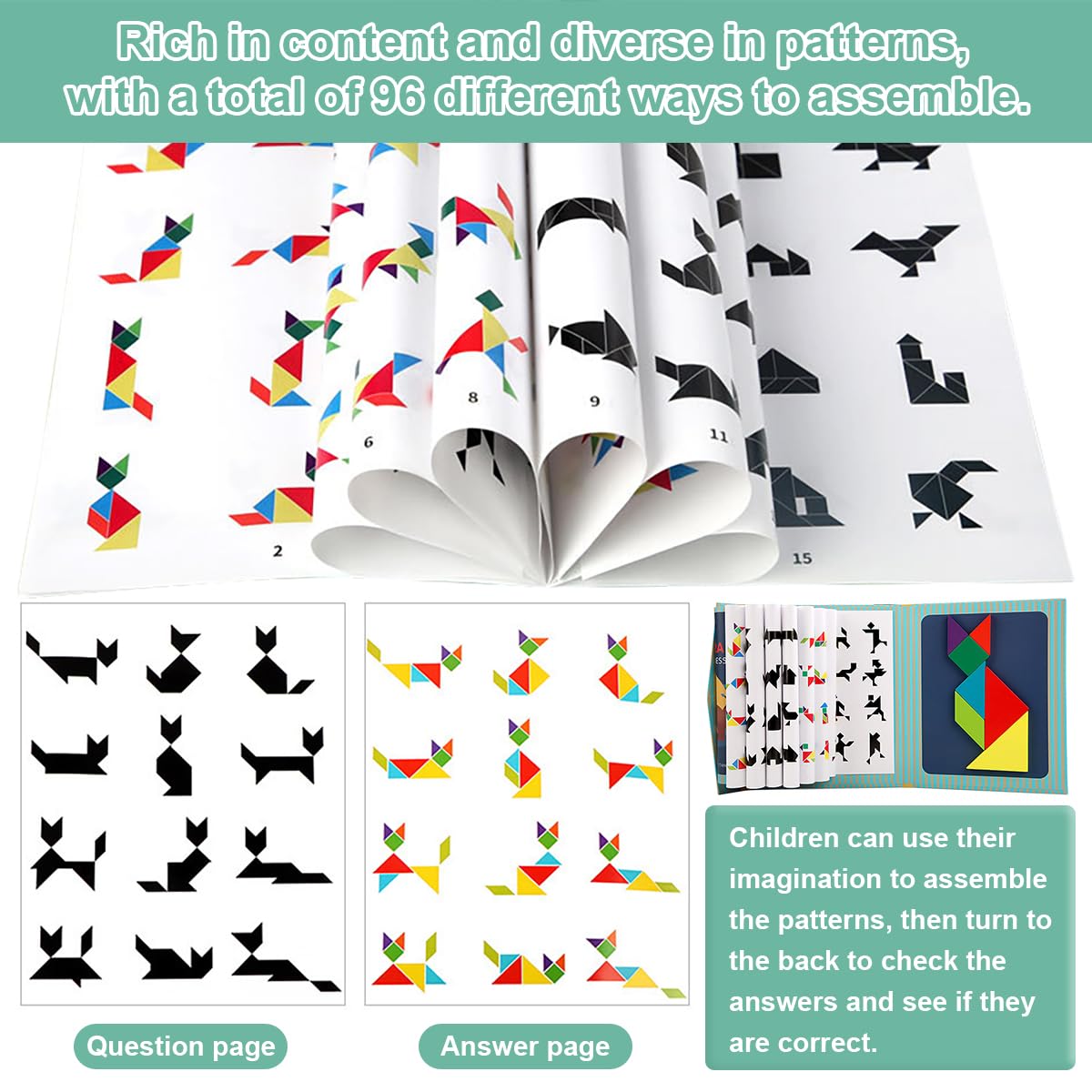 Tangram, puzzle magnetico in legno per bambini, regalo tangram per bambini, puzzle magnetico adatto dai 3 anni in su