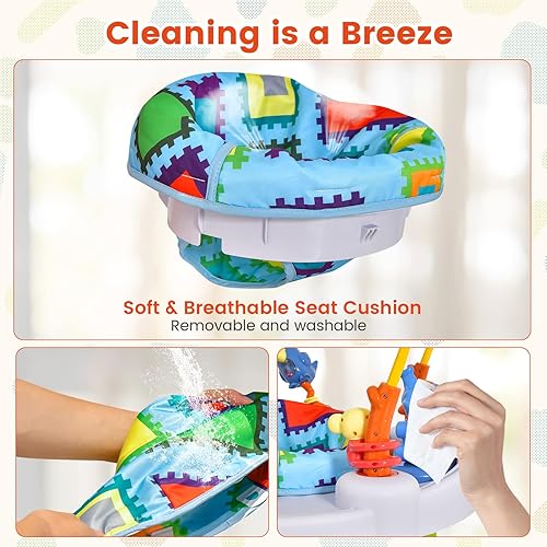 Miniatura 5 de BABY JOY Centro de actividades de Baby Bouncer, platillo de actividades rebotadoras 4 en 1 y mesa de actividades y tapete de juego con 3 alturas