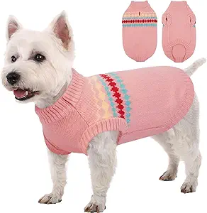 Kuoser Dog Sweater, Dog Sweaters for Small Dogs Male, Knitted Christmas Dogs Sweater, Fall Winter Puppy Apparel Pet Pullover Sweatshirt Outfits for Chihuahua, Bulldog, Dachshund, Pug, Yorkie, Pink S