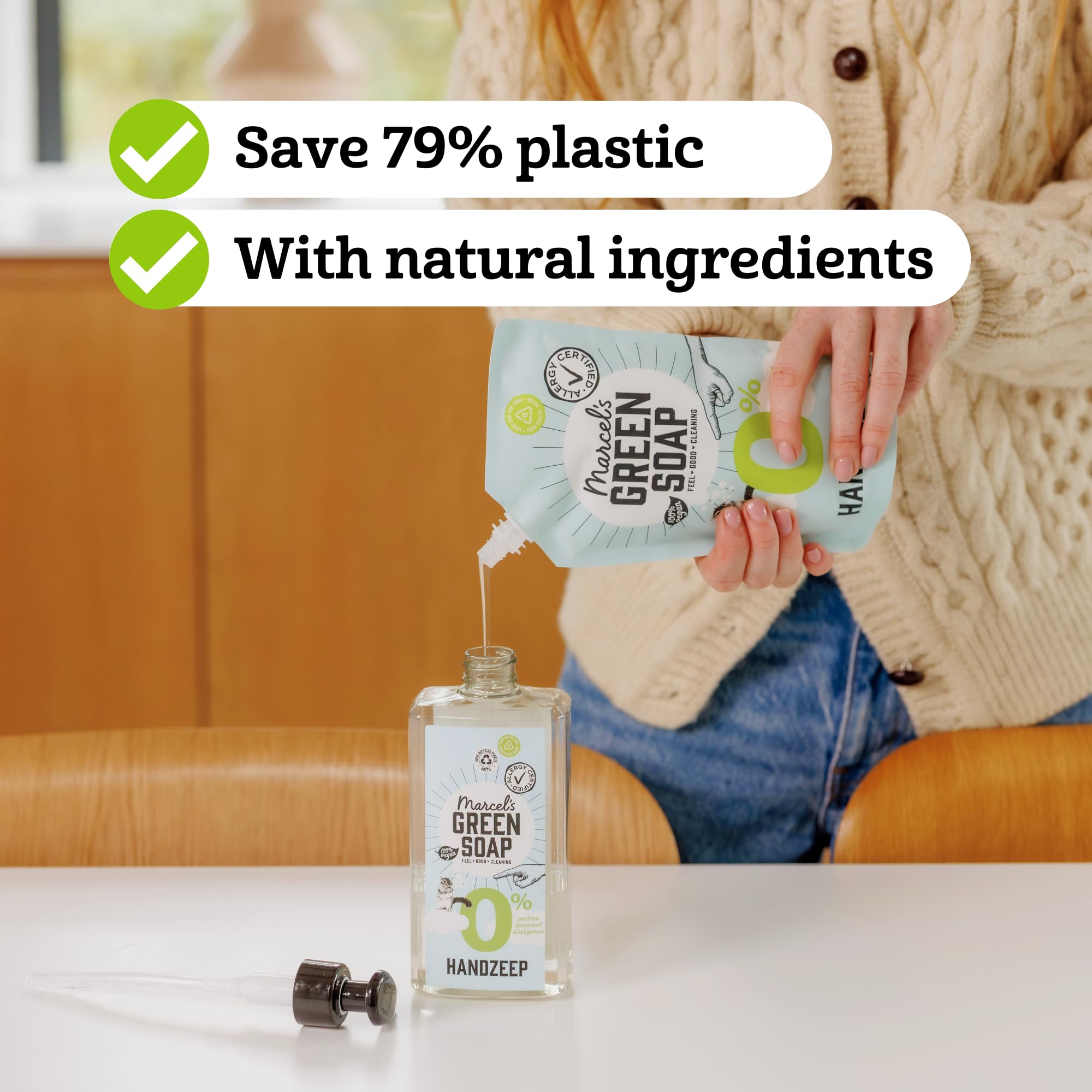 Marcel's Green Soap - Sapone per le mani 0% di ricarica - Ricarica per lavaggio a mano - Dispenser per lavaggio a mano - Vegano - 97% biodegradabile - 3000 ml, 500 ml (confezione da 6)