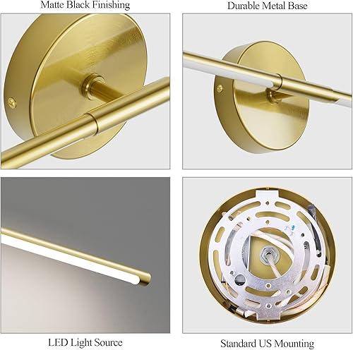 Miniatura 7 de Moderna lámpara de tocador dorada de 40 pulgadas, 5000 K, luz de baño cableada sobre espejo giratorio de 360 (luz blanca)