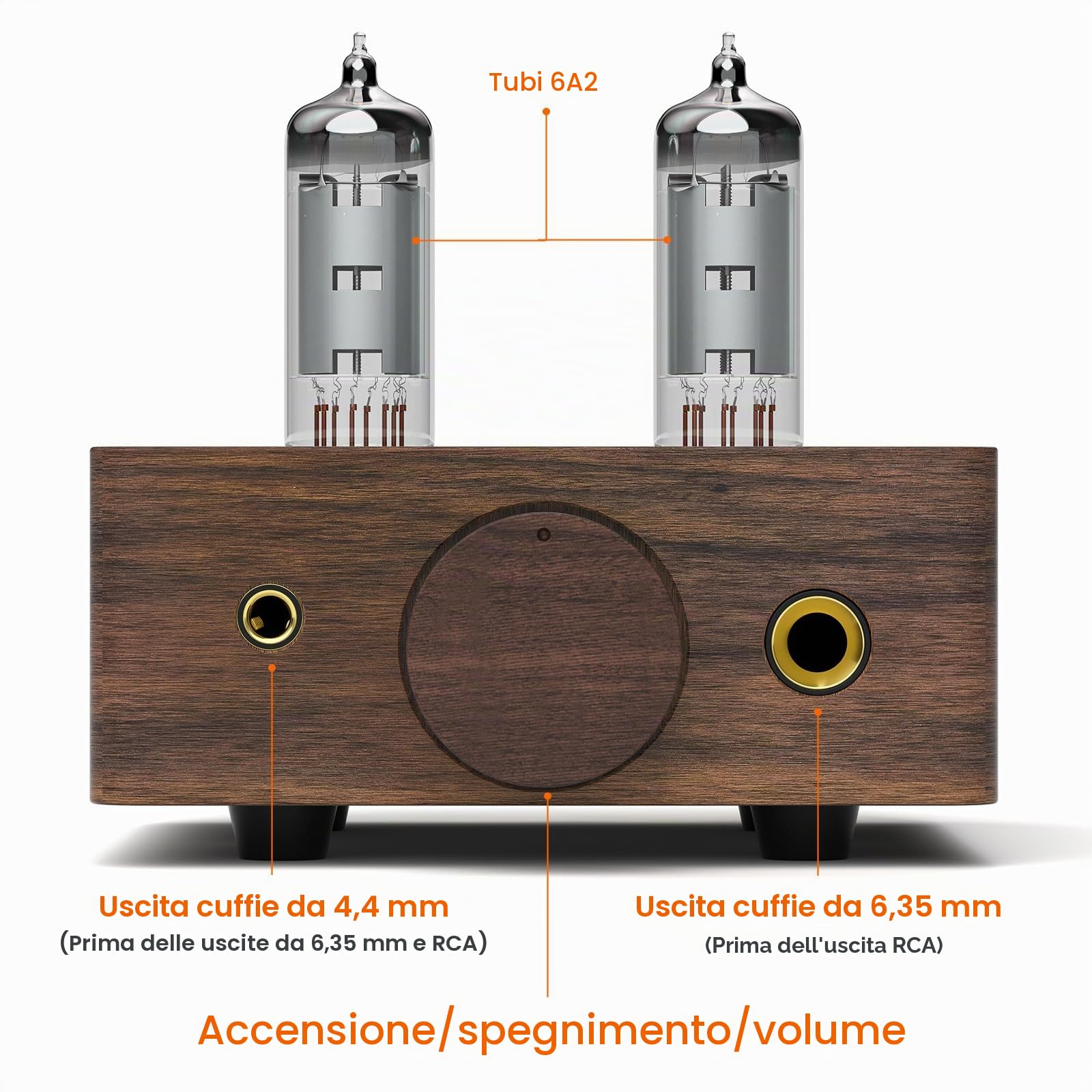 Douk Audio Mini amplificatore per cuffie da desktop stereo stereo con presa da 4,4/6,35 mm (legno di noce)