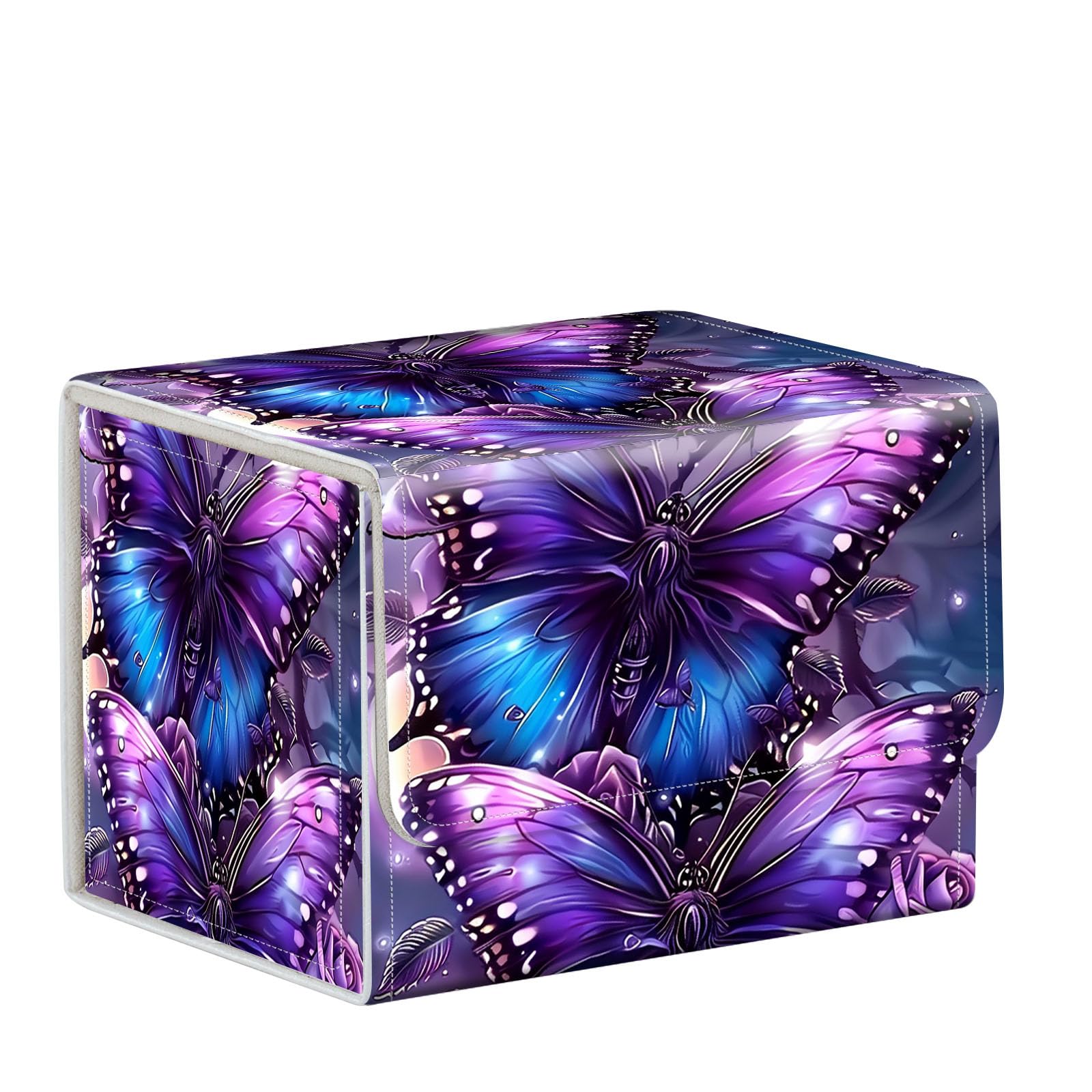 ETLKJVBL for MTG Card Storage Solution - for MTG Card Box and Commander Decks, High Capacity Anime Card Sleeves for Mtg Deck Box,Purple Butterflies and Roses