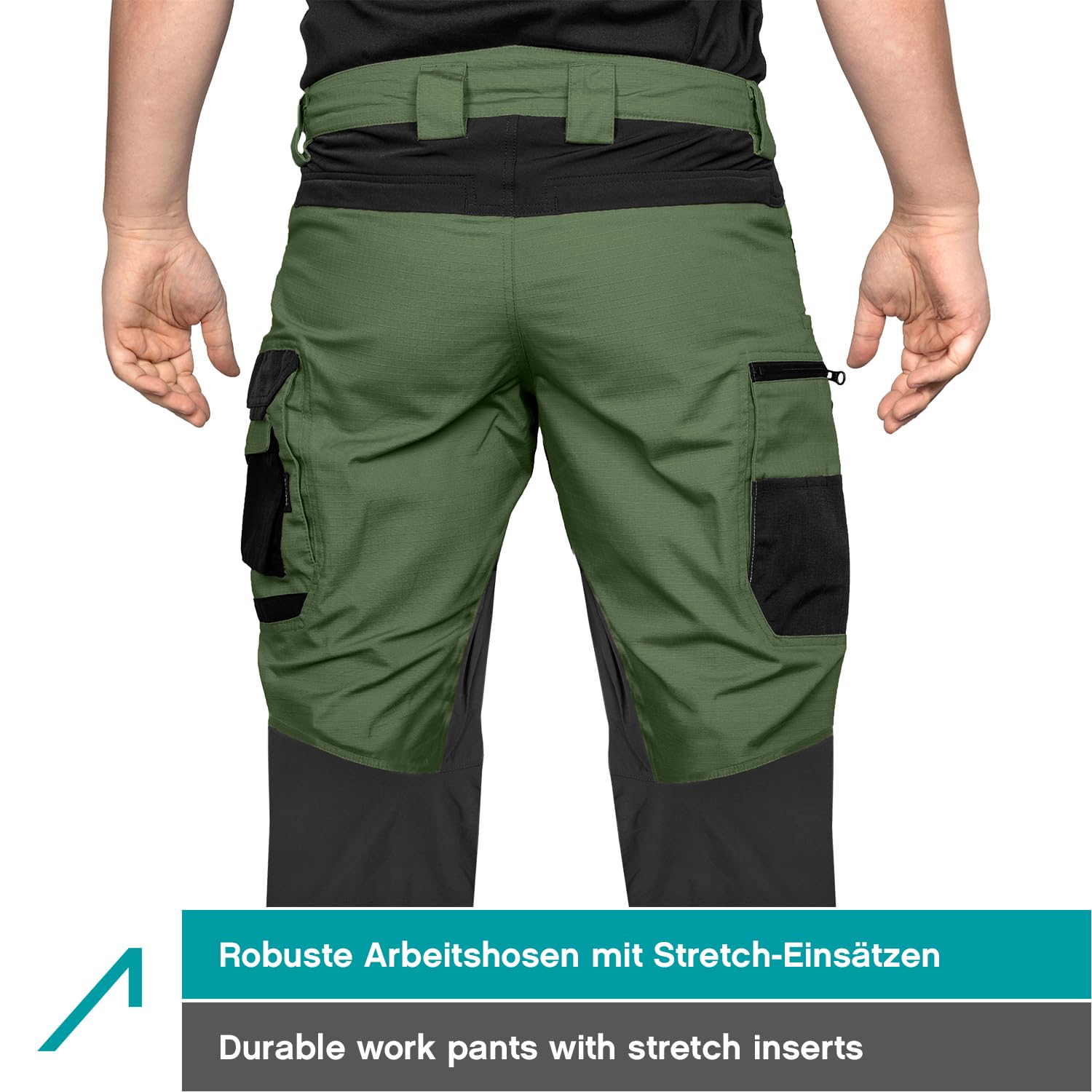 ACE Constructor plus Pantalones de trabajo cortos para hombre - Pantalones de trabajo para hombre con bolsillos cargo y cintura elástica para el verano