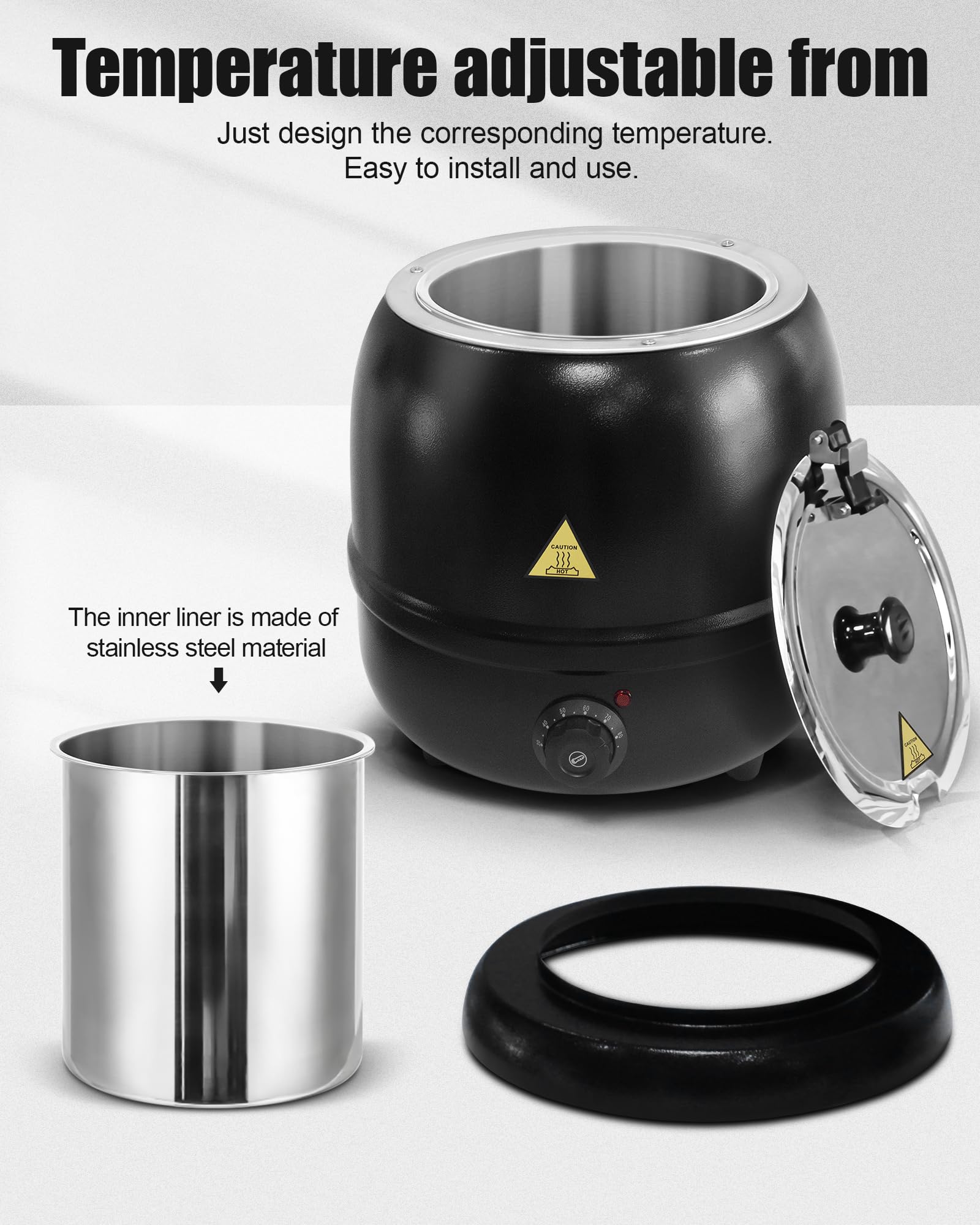 Soup Kettle Elettrico 10L scalda zuppa con coperchio a cerniera e interno rimovibile in acciaio inox fino a 80°C per riunioni domestiche, feste, ristoranti e caffetterie Pentola